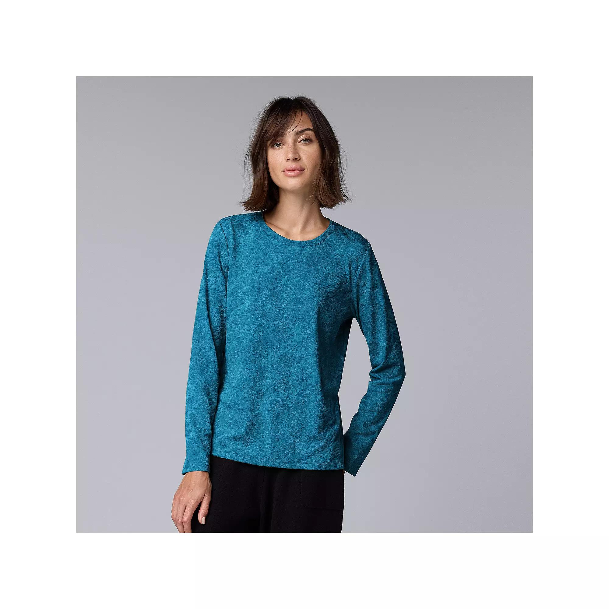 Women's Simply Vera Vera Wang Long Sleeve Crew Neck Tee, Size: Small, Paradise Peacock Heath Product Image