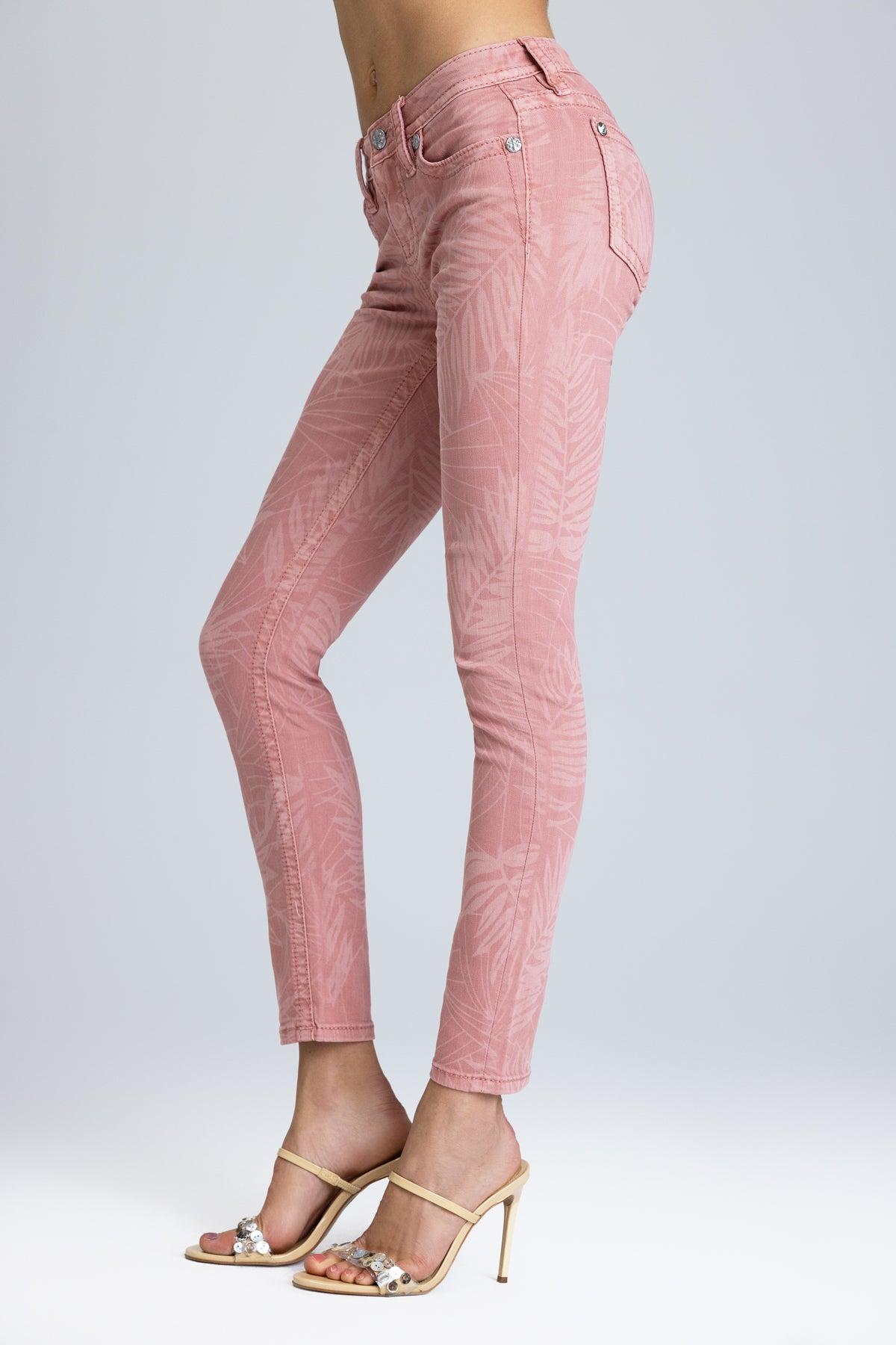 Coral Leaves Skinny Jeans Product Image