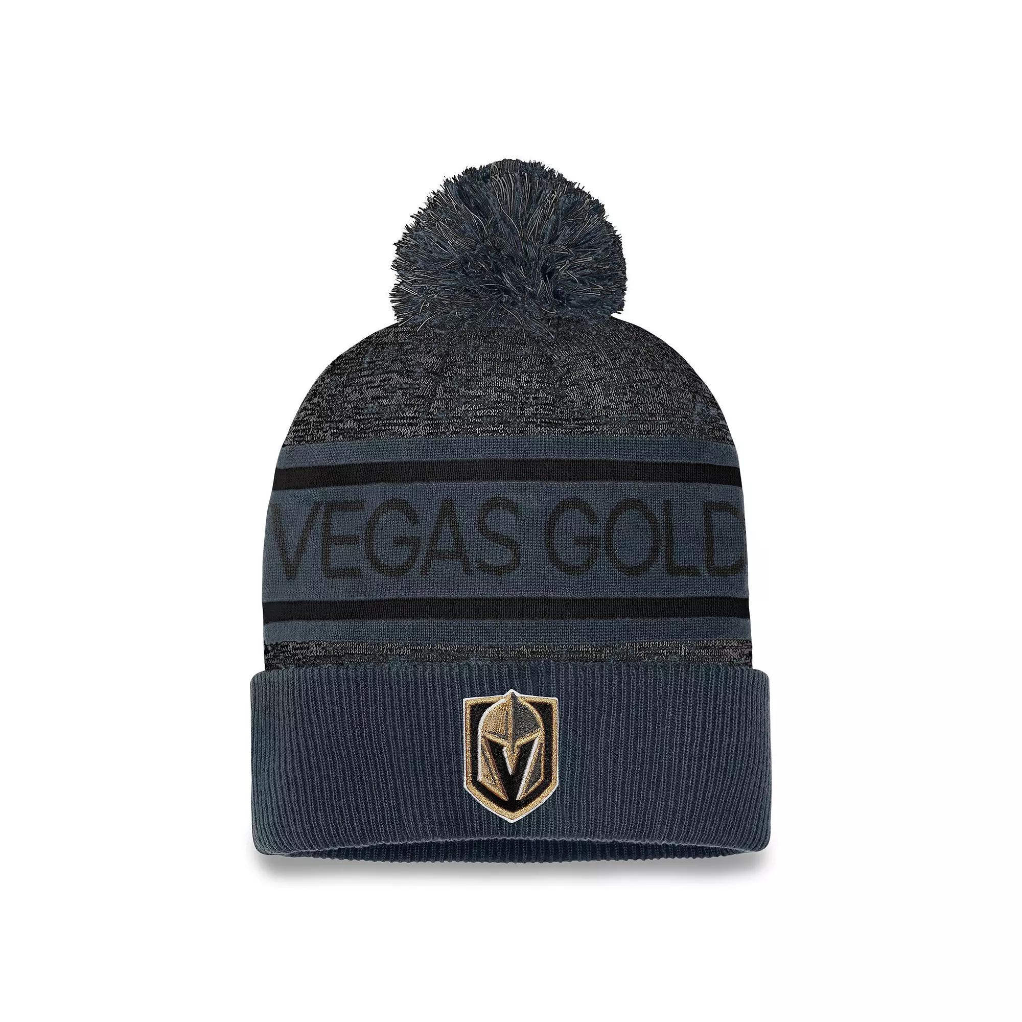 Men's Fanatics Branded Gray Vegas Golden Knights Authentic Pro Cuffed Knit Hat with Pom, Lvk Black Product Image