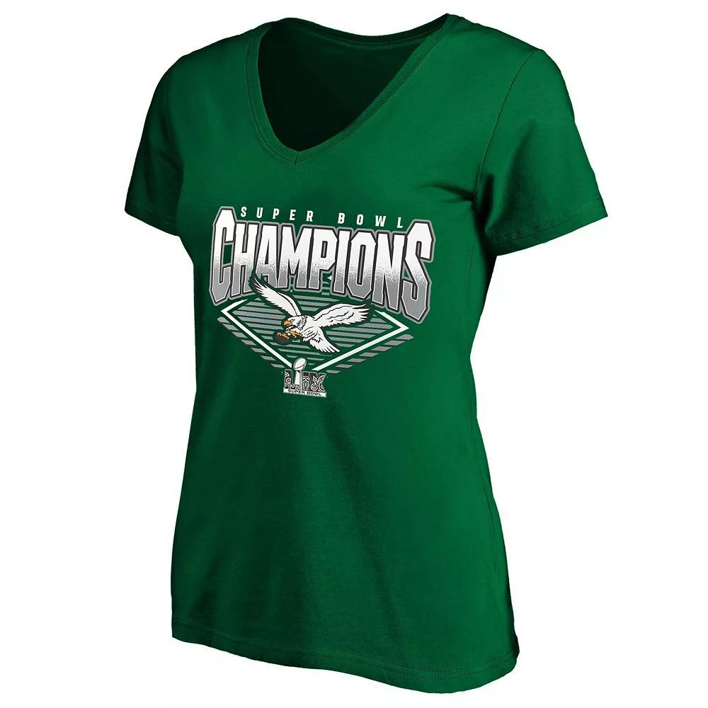 Women's Fanatics Kelly Green Philadelphia Eagles Super Bowl LIX Champions Plus Size Retro V-Neck T-Shirt, Size: 1XL Product Image