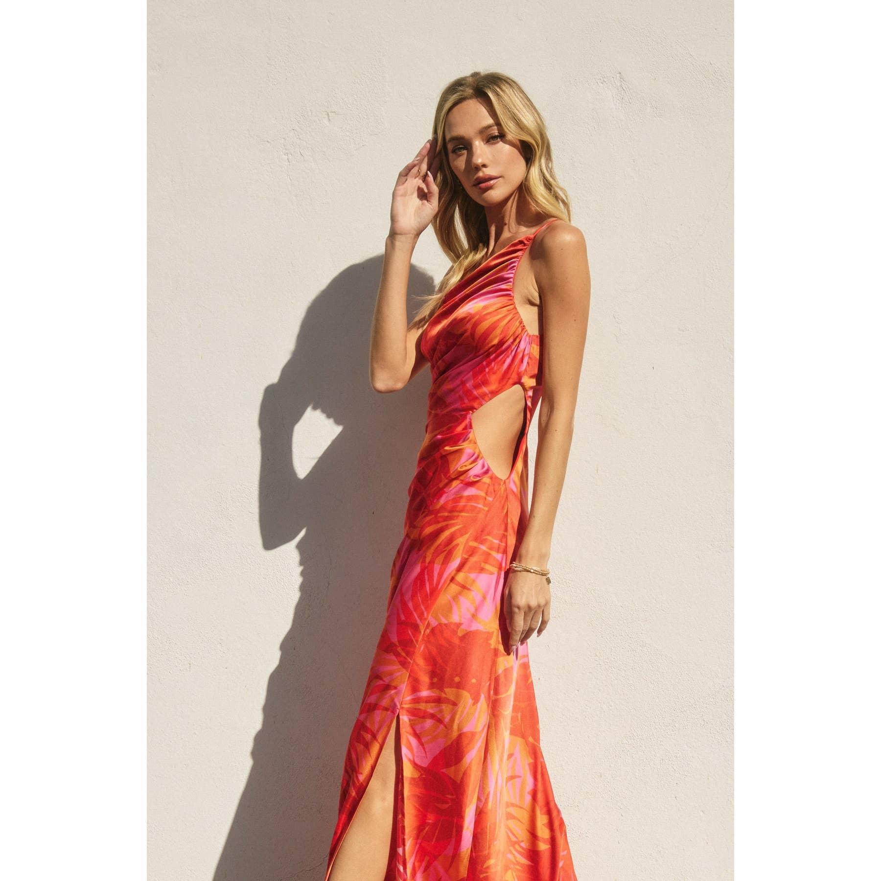 Sunset Lover One Shoulder Ruched Maxi Dress Product Image