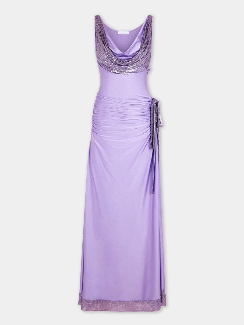 LAVENDER LONG DRESS IN MESH AND JERSEY Product Image