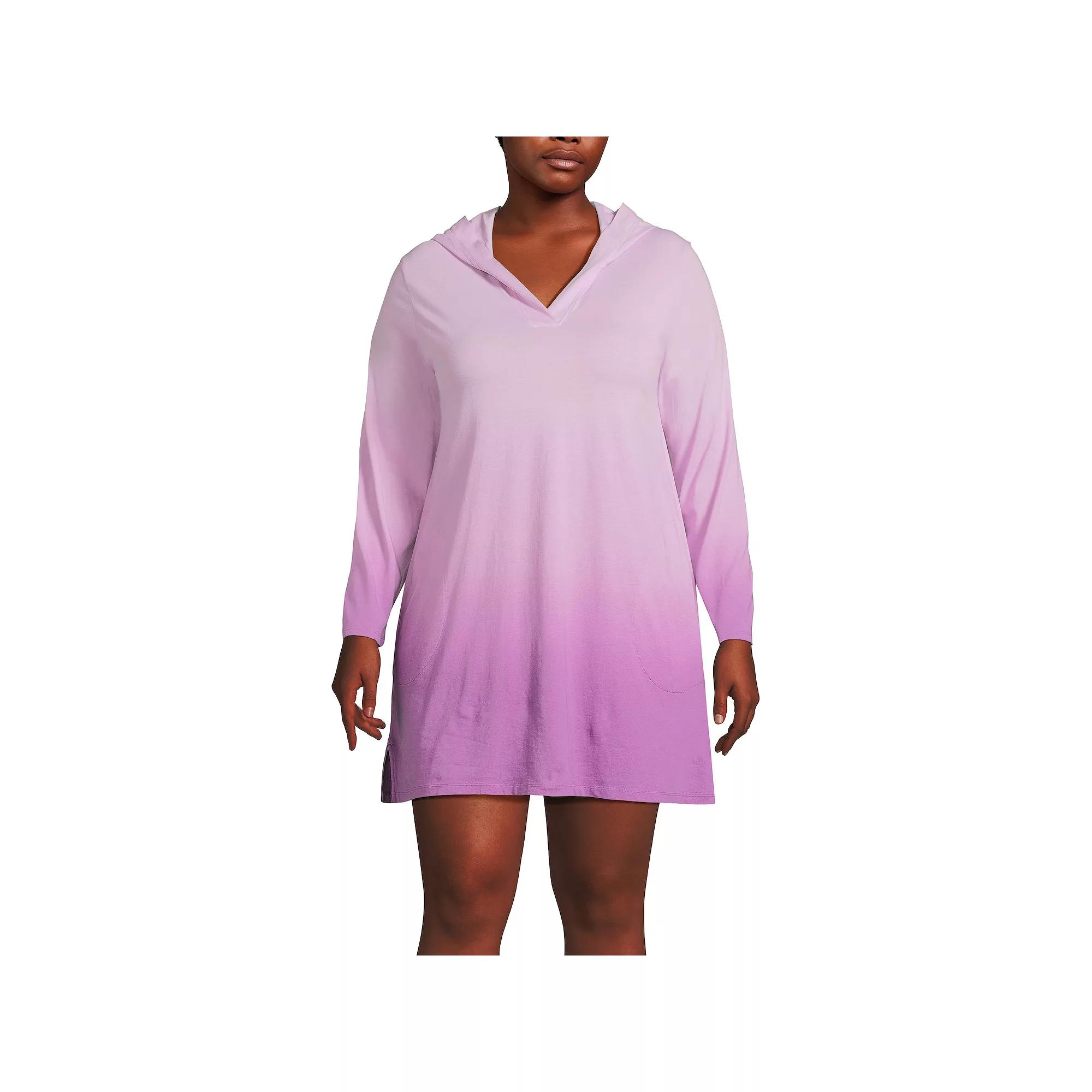 Plus Size Lands' End Hooded Swim Cover-Up Dress, Women's, Size: 1XL, Vivid Purple Ombre Product Image