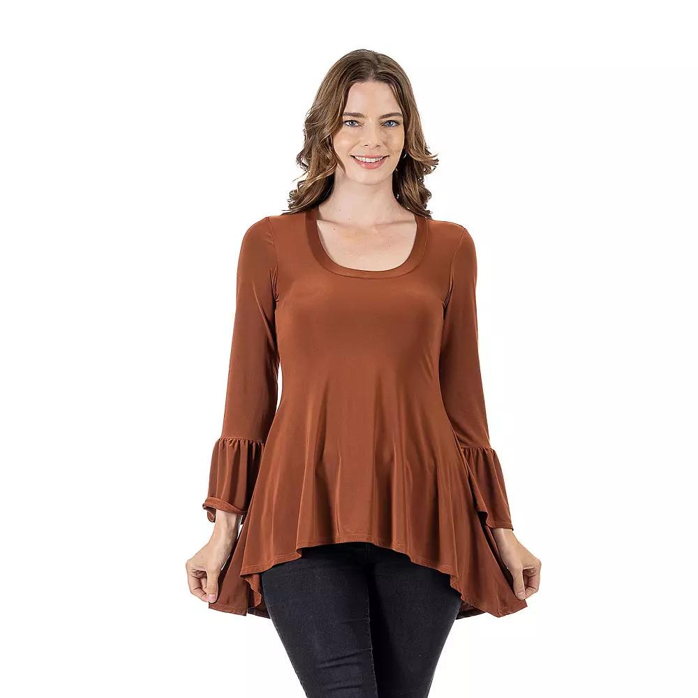 Women's 24Seven Comfort Apparel Long Bell Sleeve High-Low Tunic Top,  Product Image