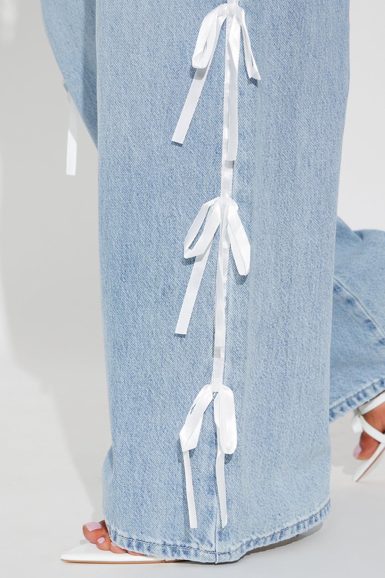 Rasine Non Stretch Bow Wide Leg Jeans - Medium Wash Product Image