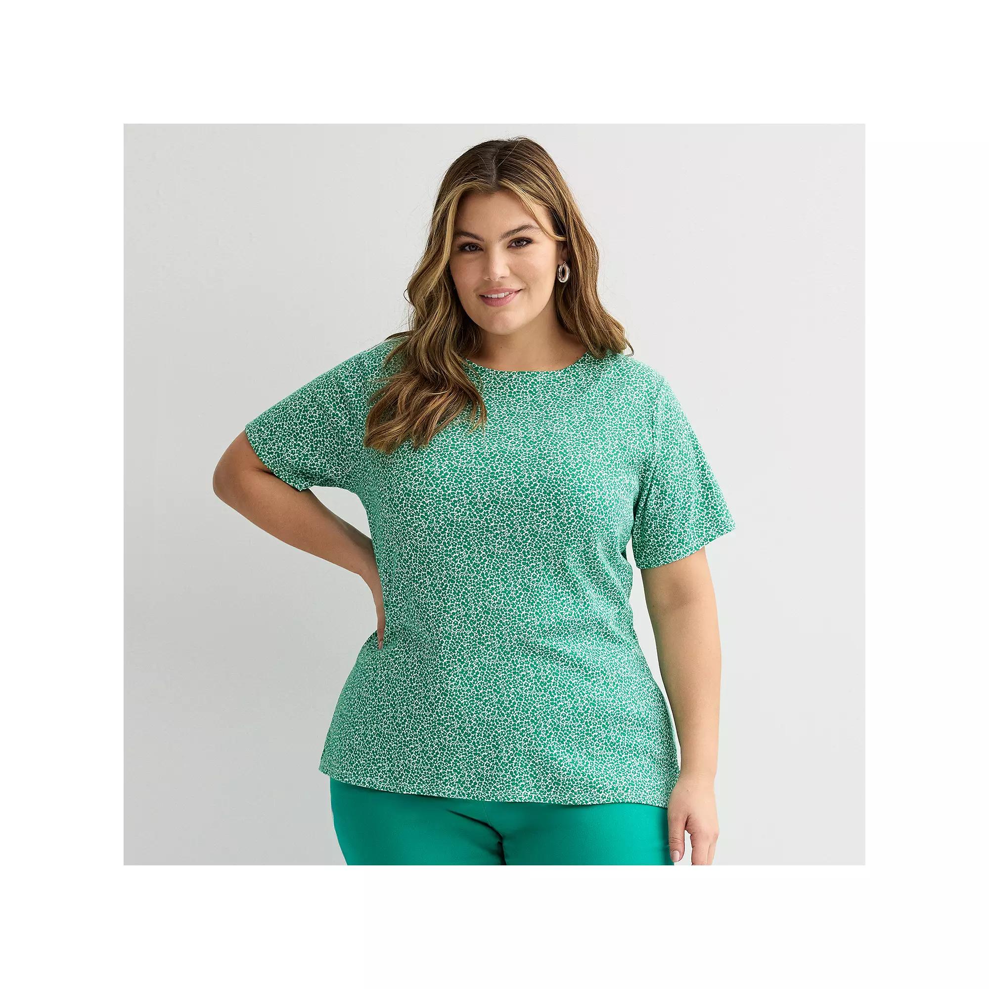 Plus Size Croft & Barrow® Essential Crewneck Top, Women's, Size: 0X, Green Mini Garden Product Image