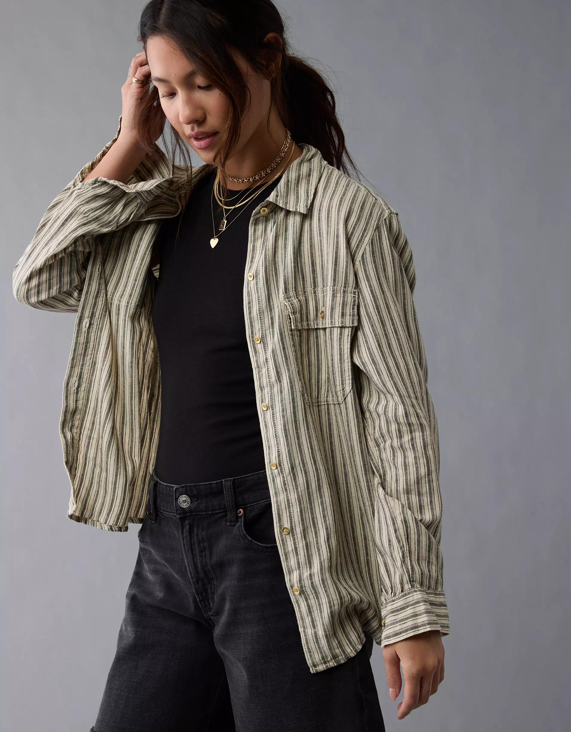 AE Weekend Vibes Linen-Blend Long-Sleeve Button-Up Shirt Product Image