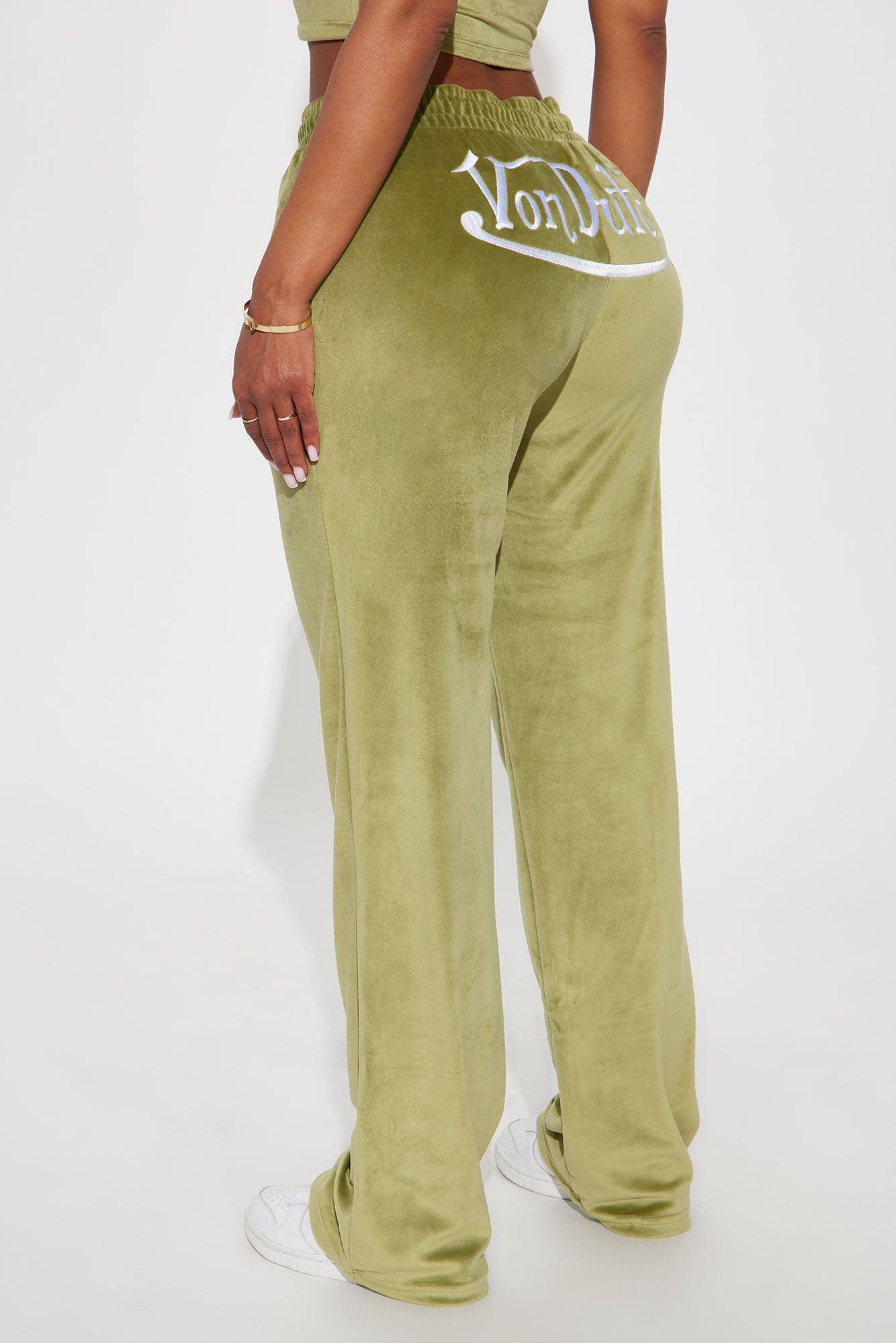 Von Dutch Velour Wide Leg Pant - Olive Product Image