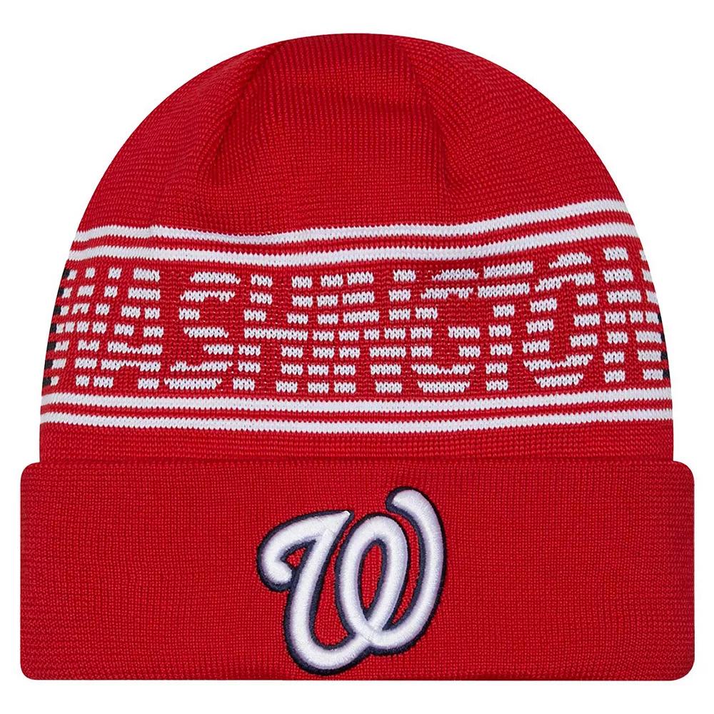 Men's New Era Red Washington Nationals Authentic Collection Cuffed Knit Hat Product Image