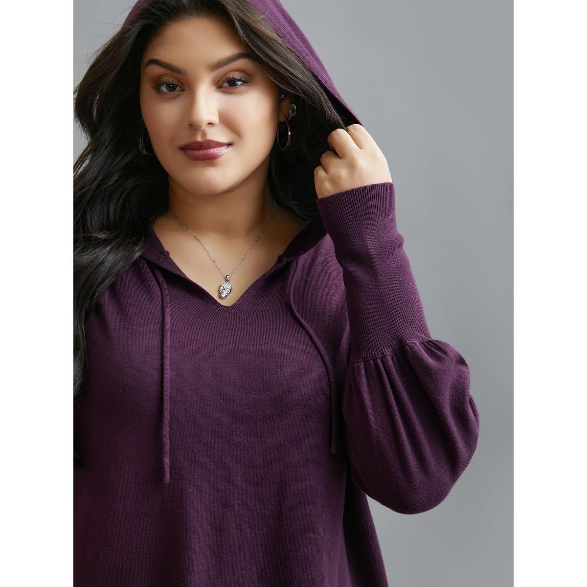 Plus Size Drop Shoulder Slim-Fit Hooded Pullover Eggplant Women Casual Loose Long Sleeve Hooded Everyday Pullovers BloomChic 12/L Product Image
