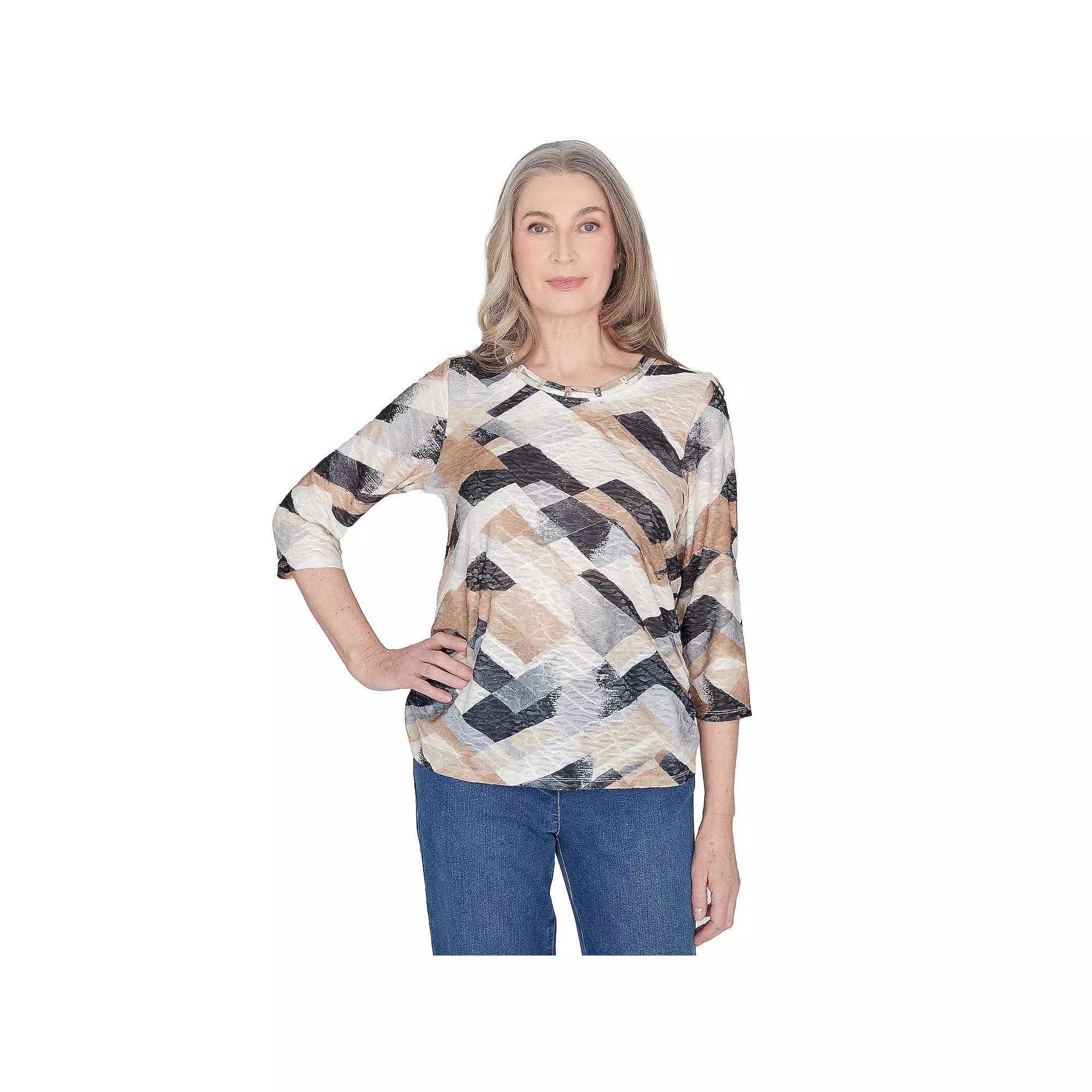 Petite Alfred Dunner Abstract Chevron Top, Women's, Size: Large Petite, Neutral Product Image