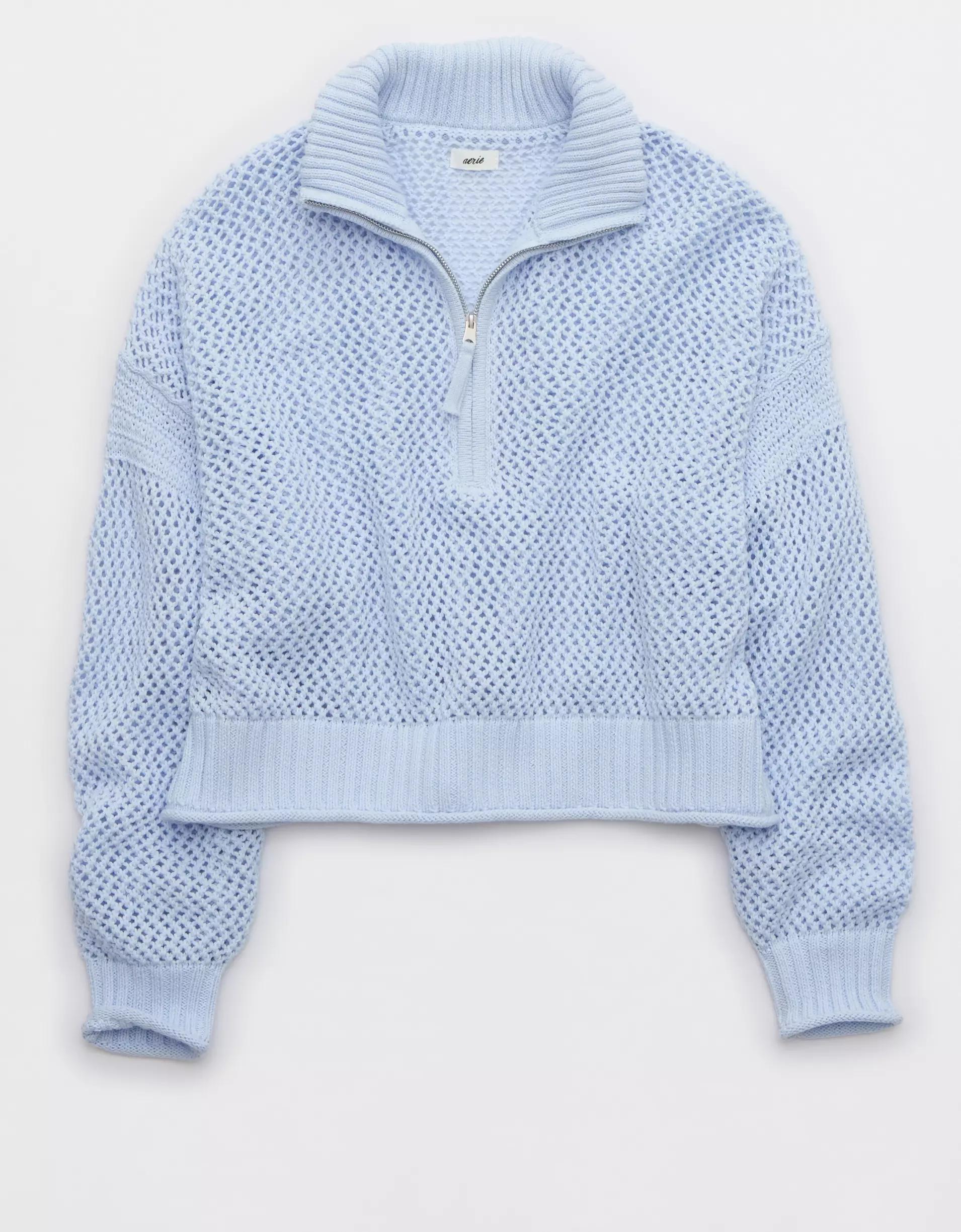 Aerie Crochet Quarter Zip Sweater Product Image