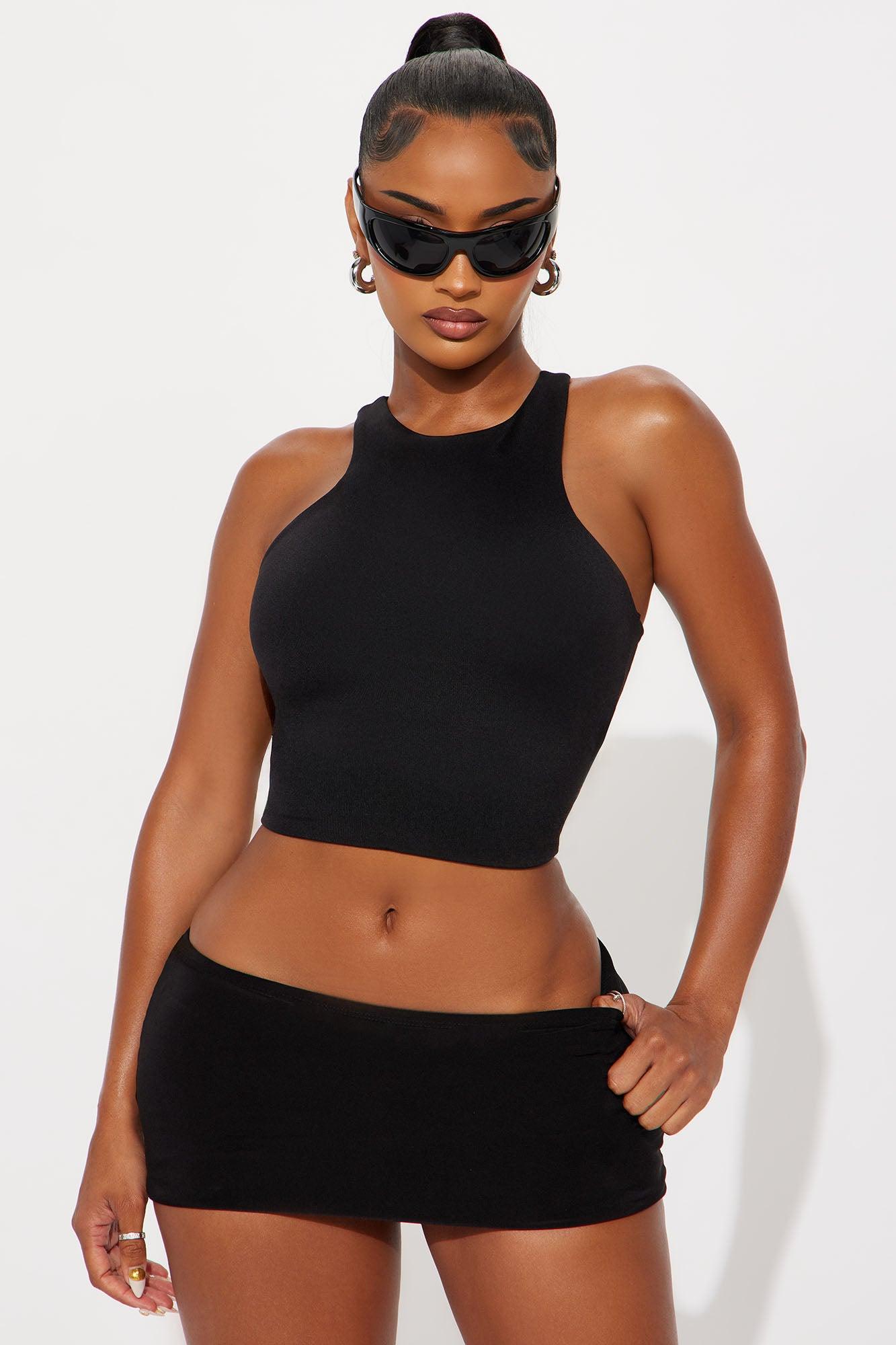 Contour Double Lined High Neck Tank Top - Black Female Product Image