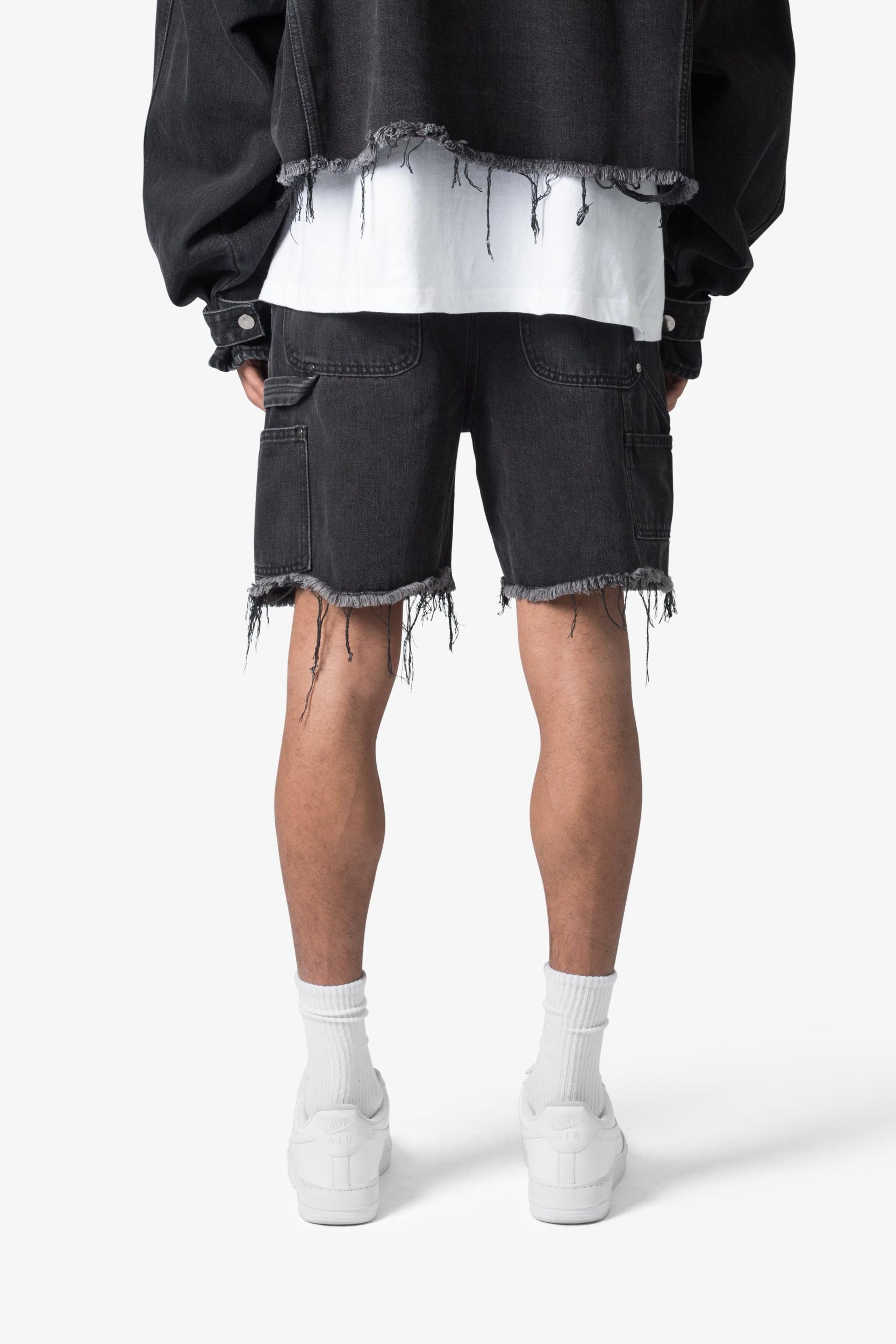 Frayed Denim Shorts - Washed Black Product Image