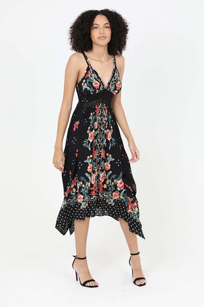 V Neck Hanky Hem Midi Dress Product Image
