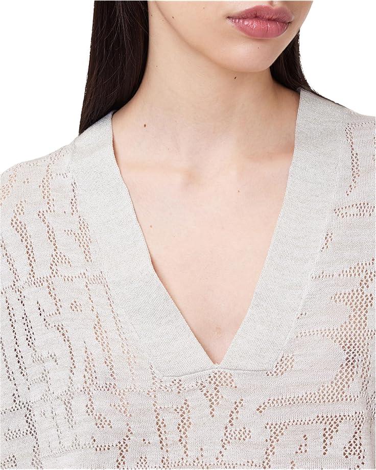 Long Sleeve Crew Neck Lace Inset Knit Top Product Image