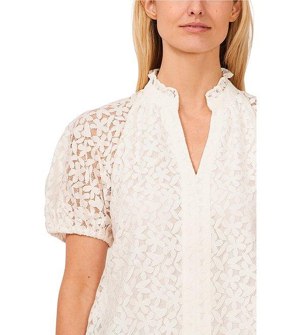 CeCe Lace Ruffle V-Neck Short Sleeve Top Product Image