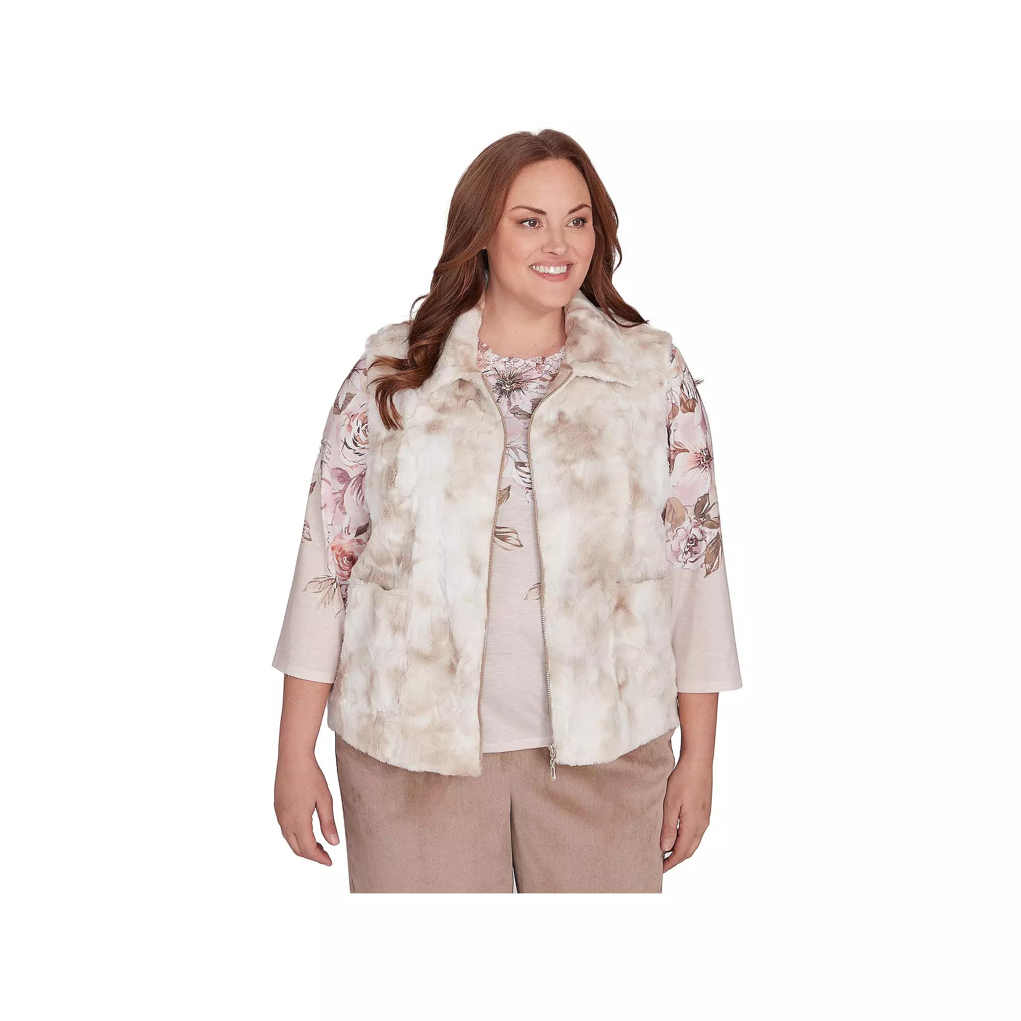 Plus Size Alfred Dunner Faux Fur Beige Vest, Women's, Size: 1XL, Fawn Product Image