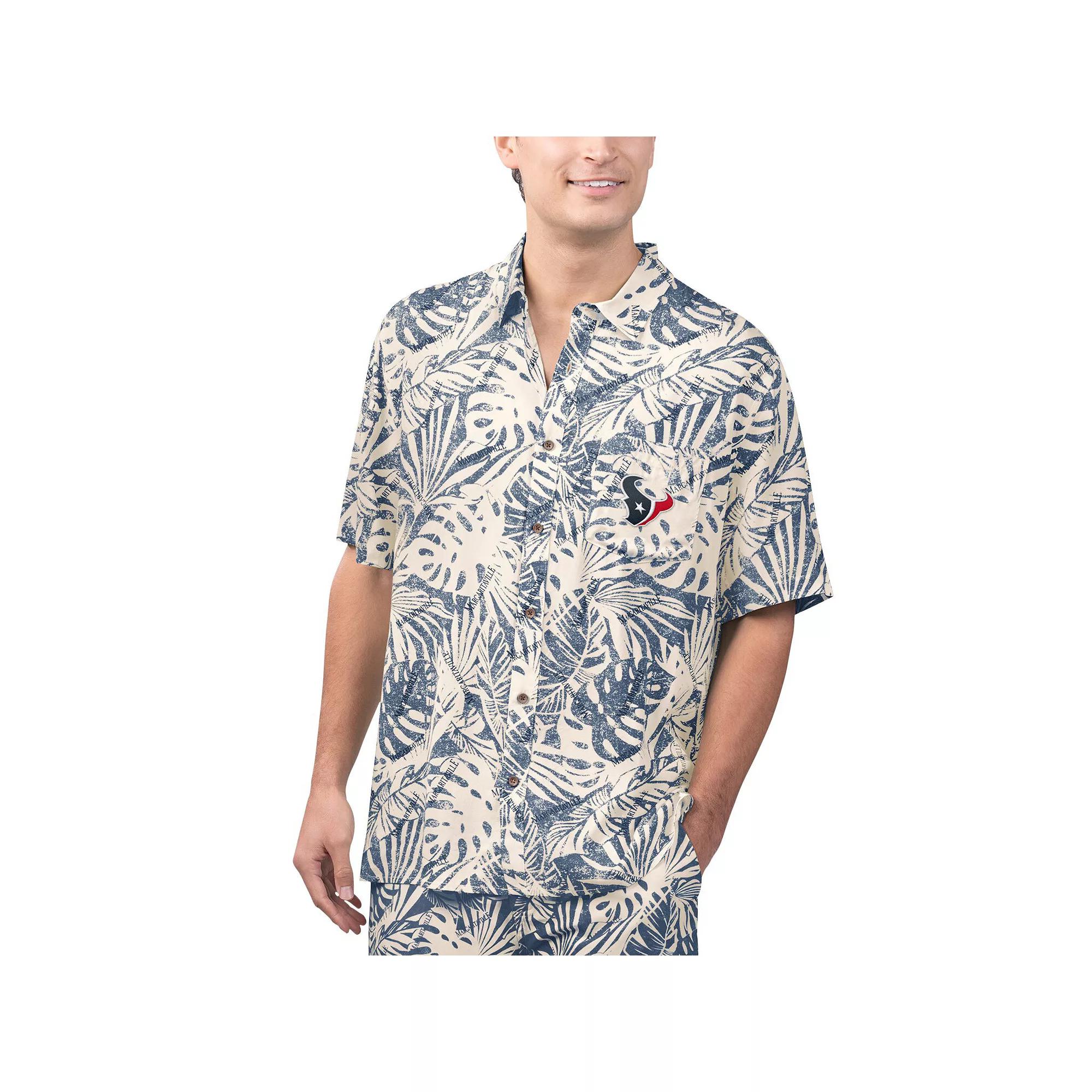 Men's Margaritaville Tan Atlanta Falcons Sand Washed Monstera Print Party Button-Up Shirt,  Product Image
