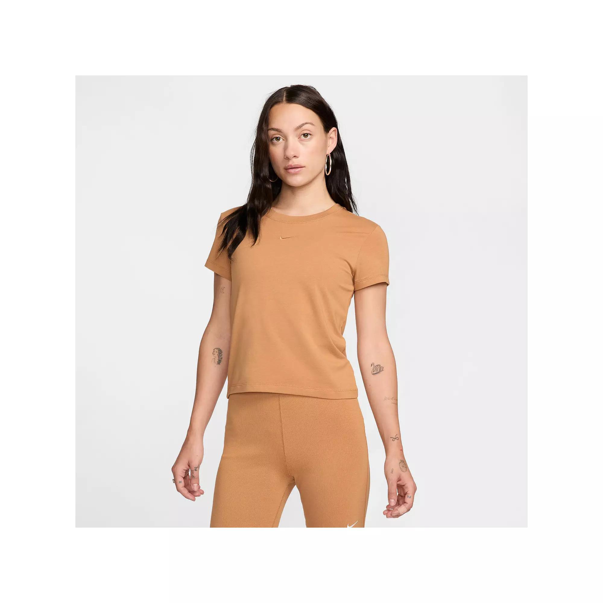 Women's Nike Sportswear Chill Swoosh Knit Tee, Size: XXL, Flax Product Image