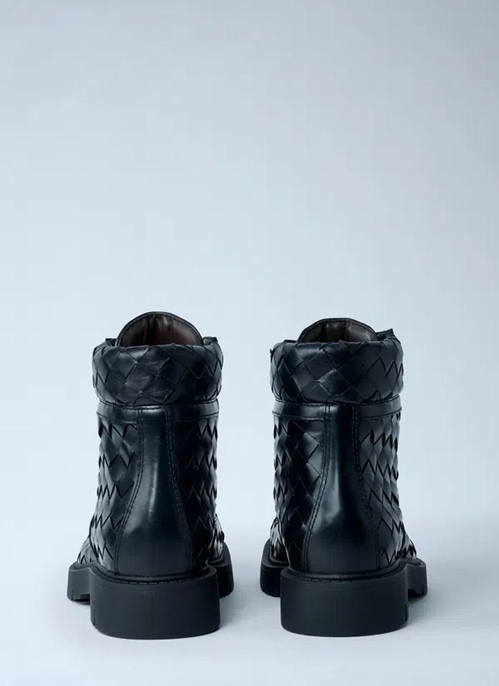 BOTTEGA VENETA Leather All-over Intrecciato Ankle Boots In Black Product Image