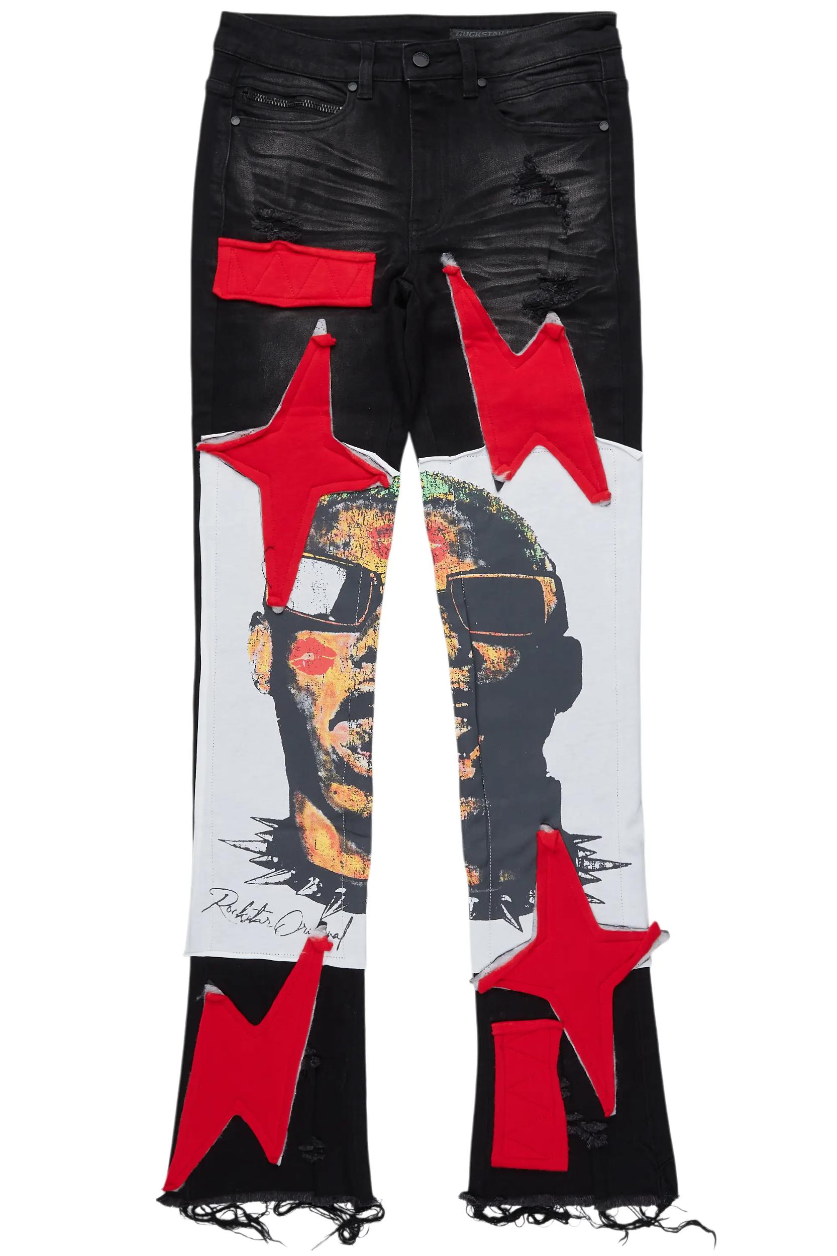 Savage Black/Red Patchwork Stacked Flare Jean Male Product Image
