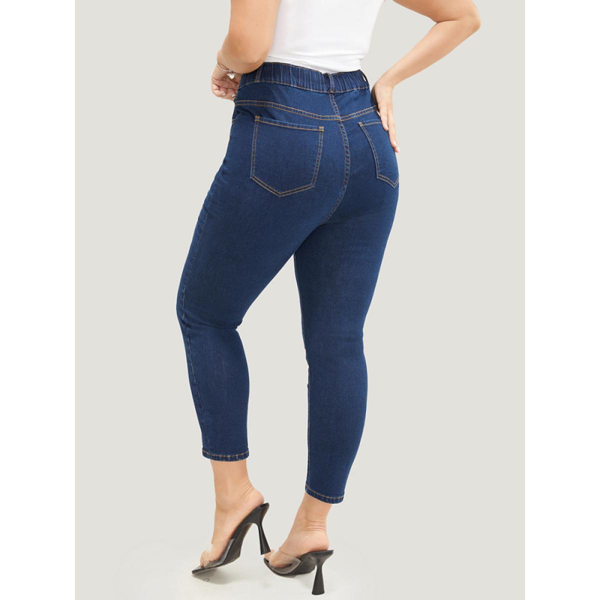 Plus Size Skinny Very Stretchy High Rise Dark Wash Elastic Waist Jeans Women DarkBlue Casual Plain High stretch Pocket Jeans BloomChic 30/6X Product Image