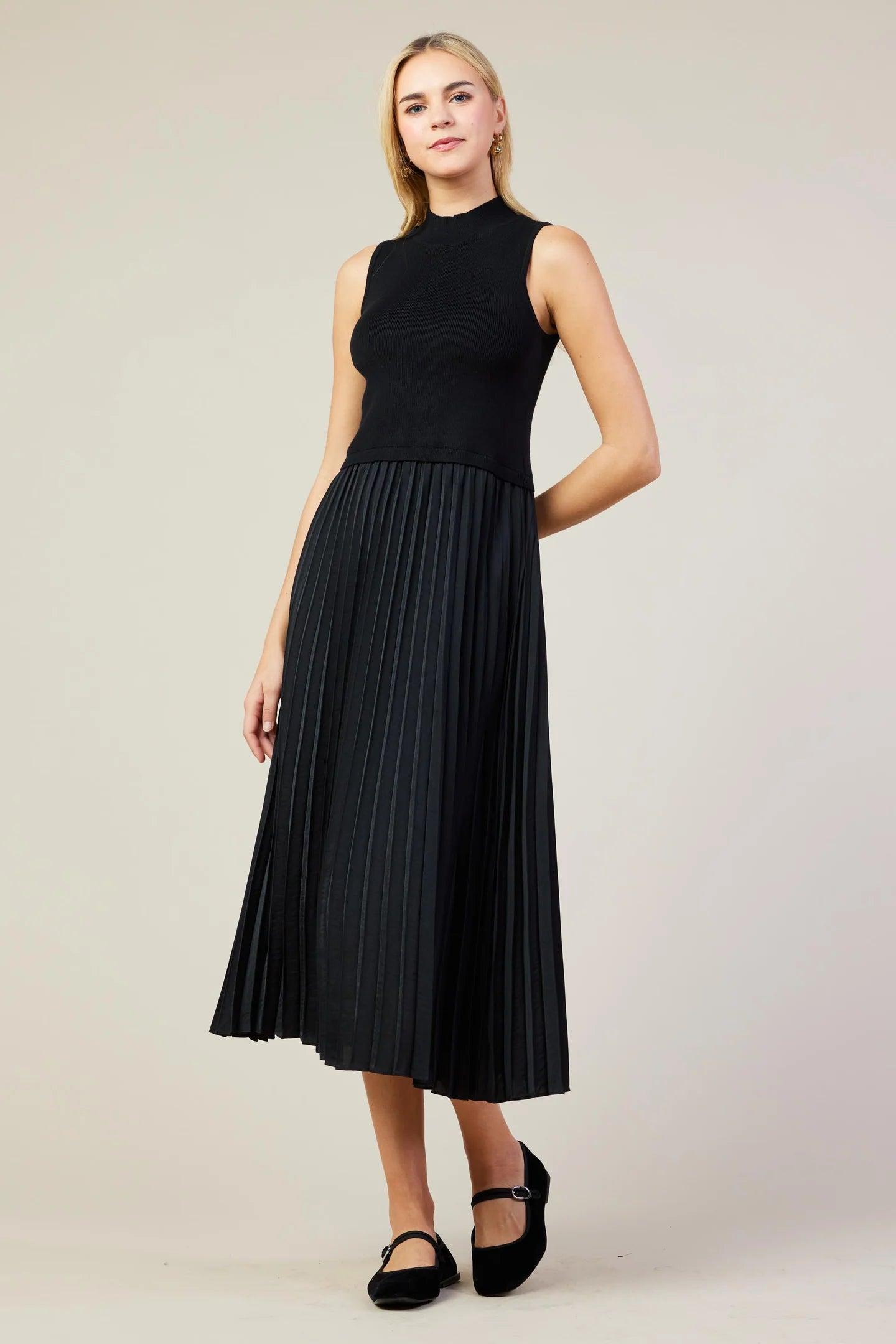 Pleated Mock Neck Dress Product Image