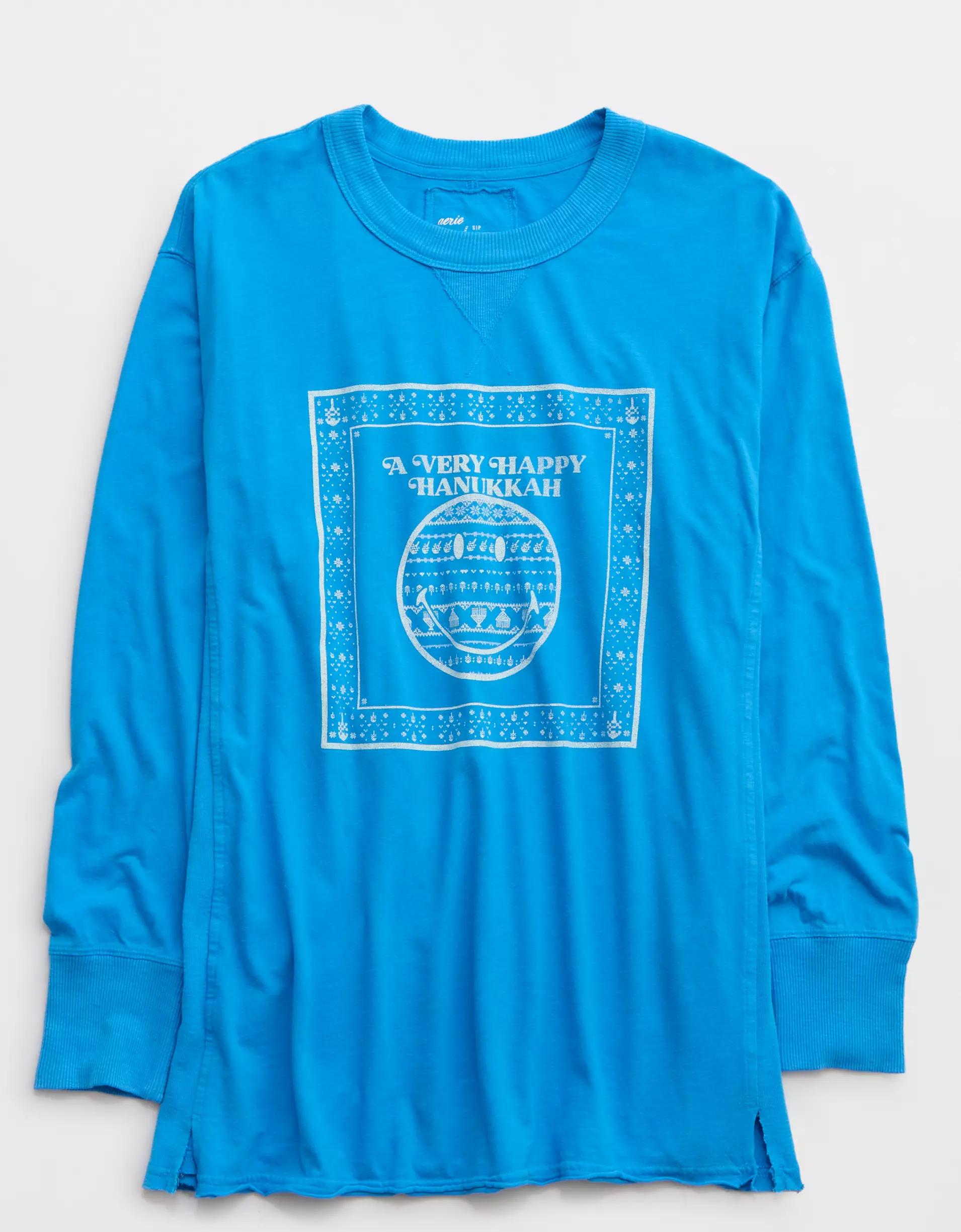 Aerie Cozy Long Sleeve Oversized Smiley® Graphic Boyfriend T-Shirt Product Image