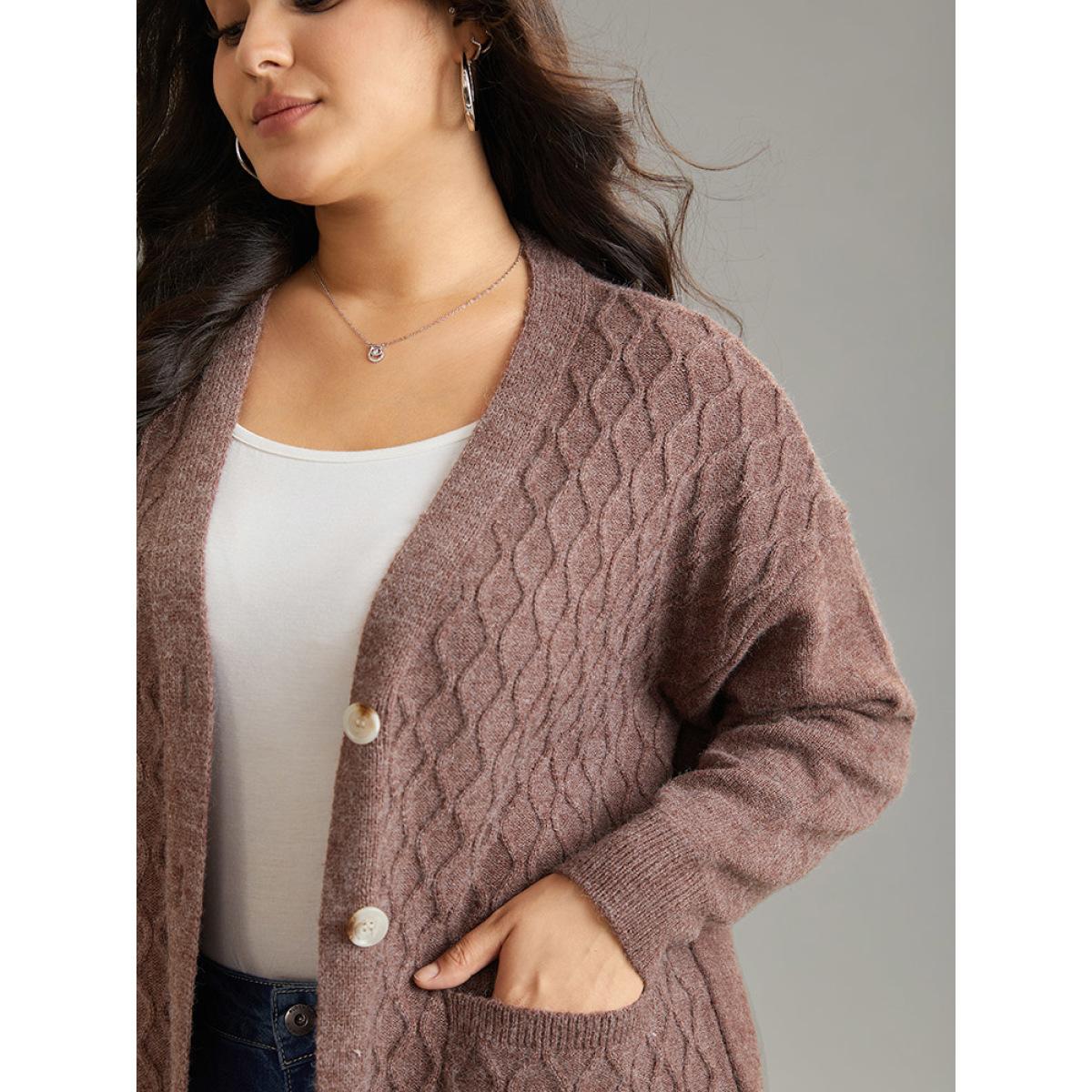 Plus Size Supersoft Essentials Heather Cable Knit Cardigan DarkBrown Women Casual Loose Long Sleeve Dailywear Cardigans BloomChic 18-20/2X Product Image