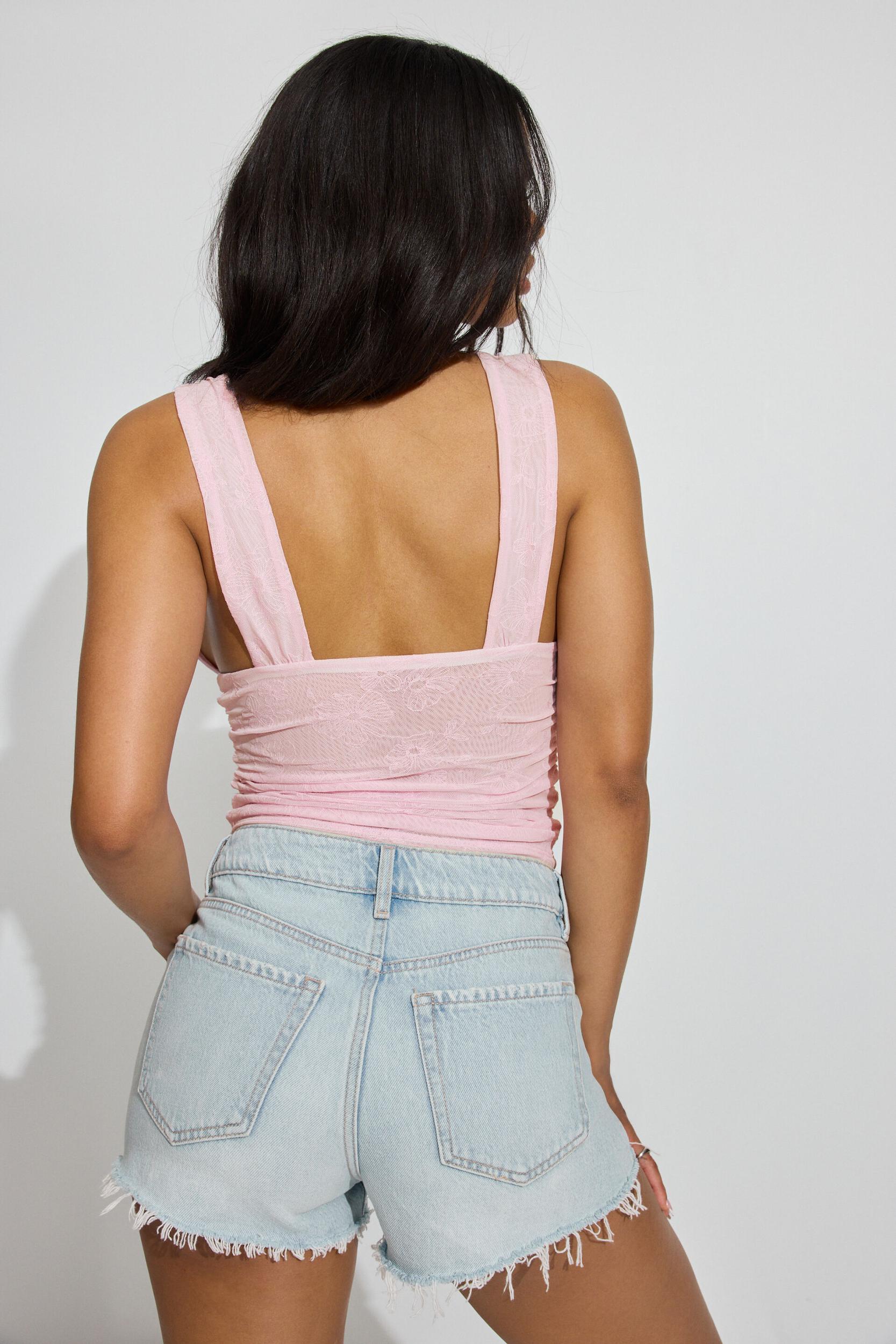 Plunge Ruched Mesh Tank Top Product Image