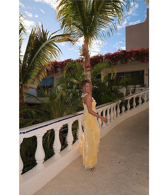 Gianni Bini x Shea Leigh Mills Anderson Floral Printed Georgette Ruffle V-Neck Sleeveless Maxi Dress Product Image