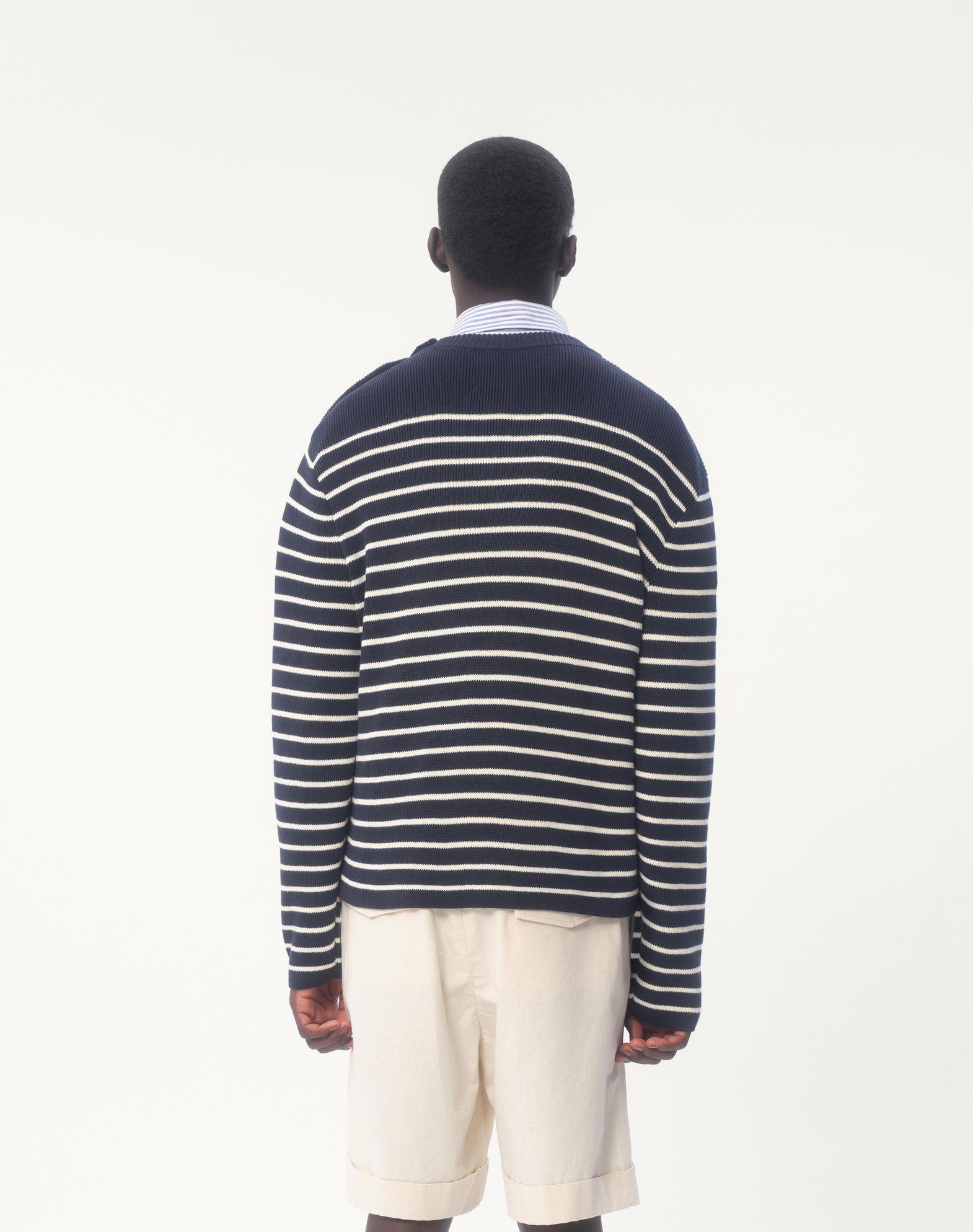 Striped Cotton Crewneck Sweater With Buttons On The Shoulder Product Image