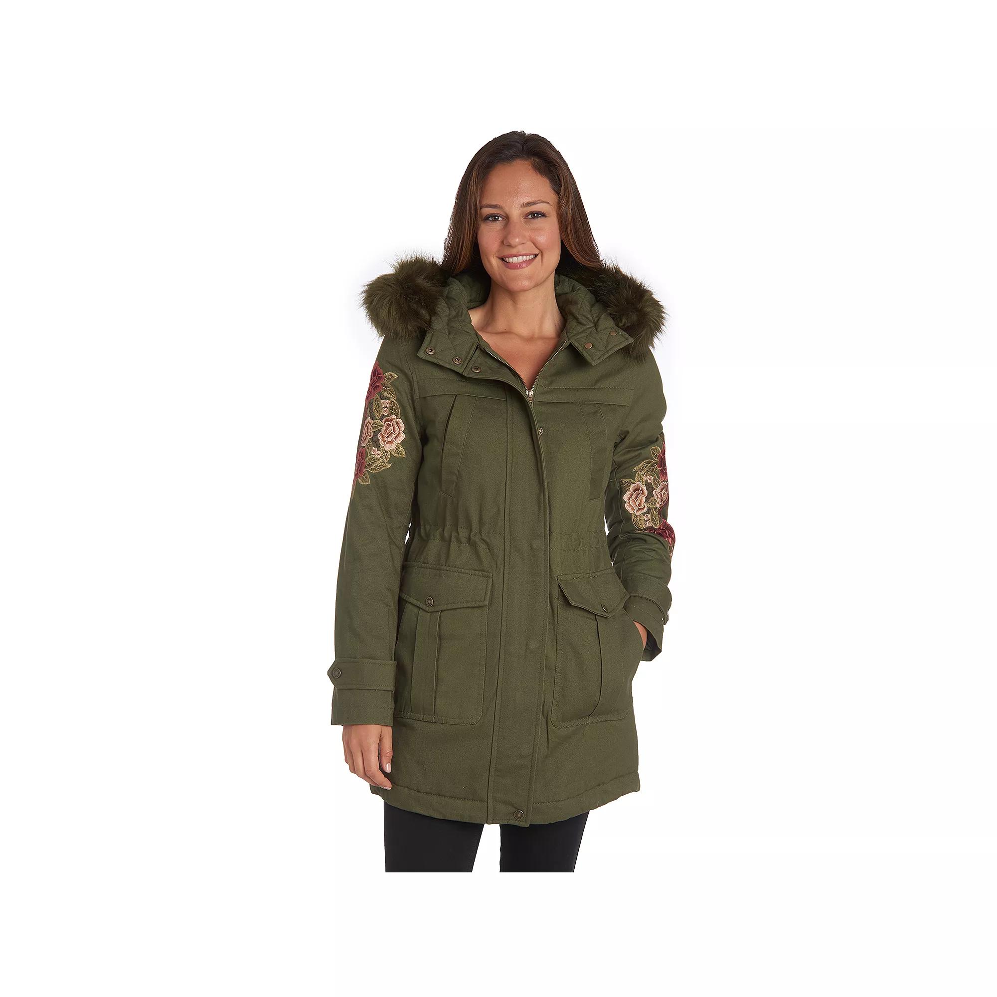 Women's Fleet Street Faux-Fur Hooded Midweight Anorak Parka, Size: Medium, Green Product Image