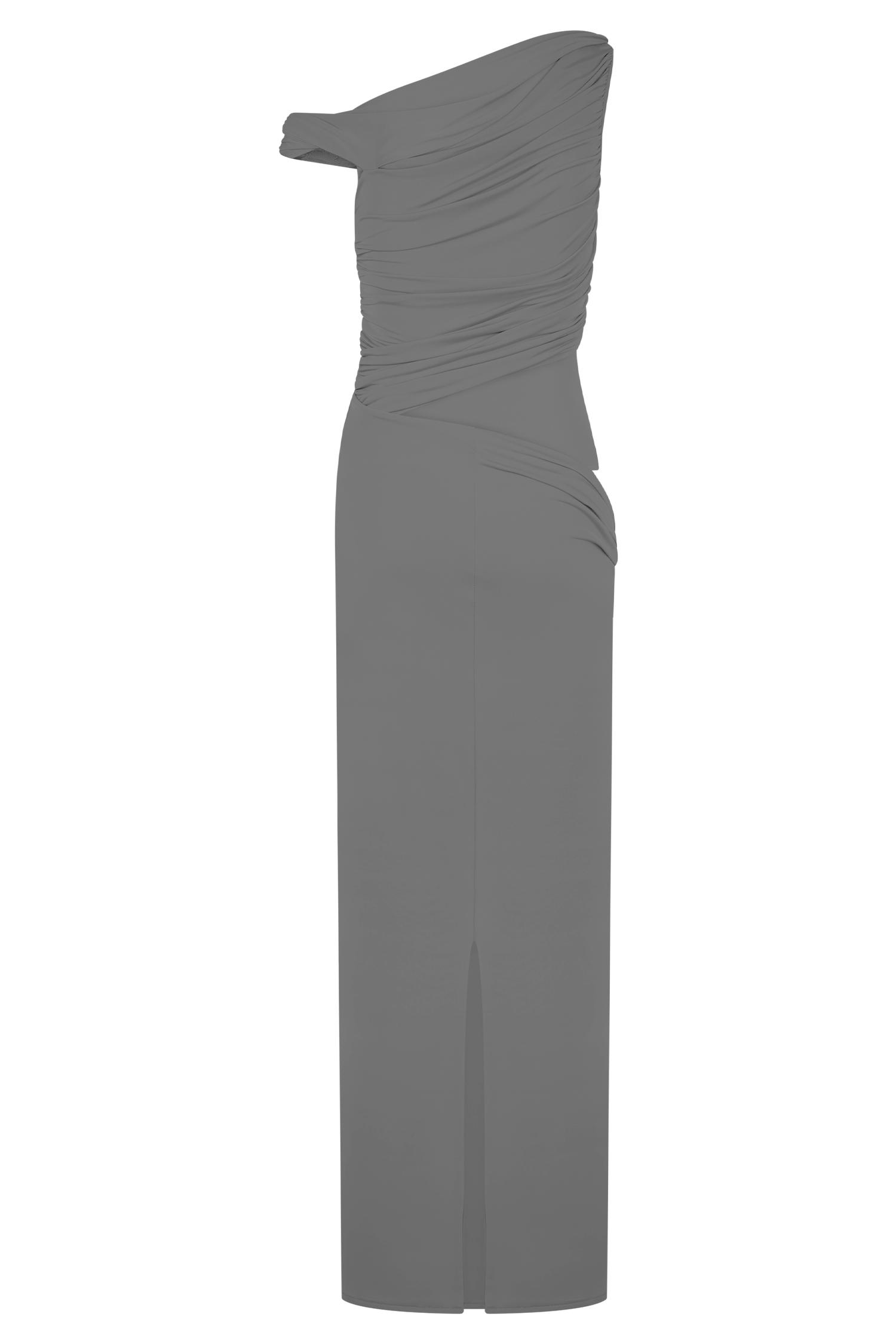 Callen One Shoulder Slinky Maxi Dress - Black Product Image