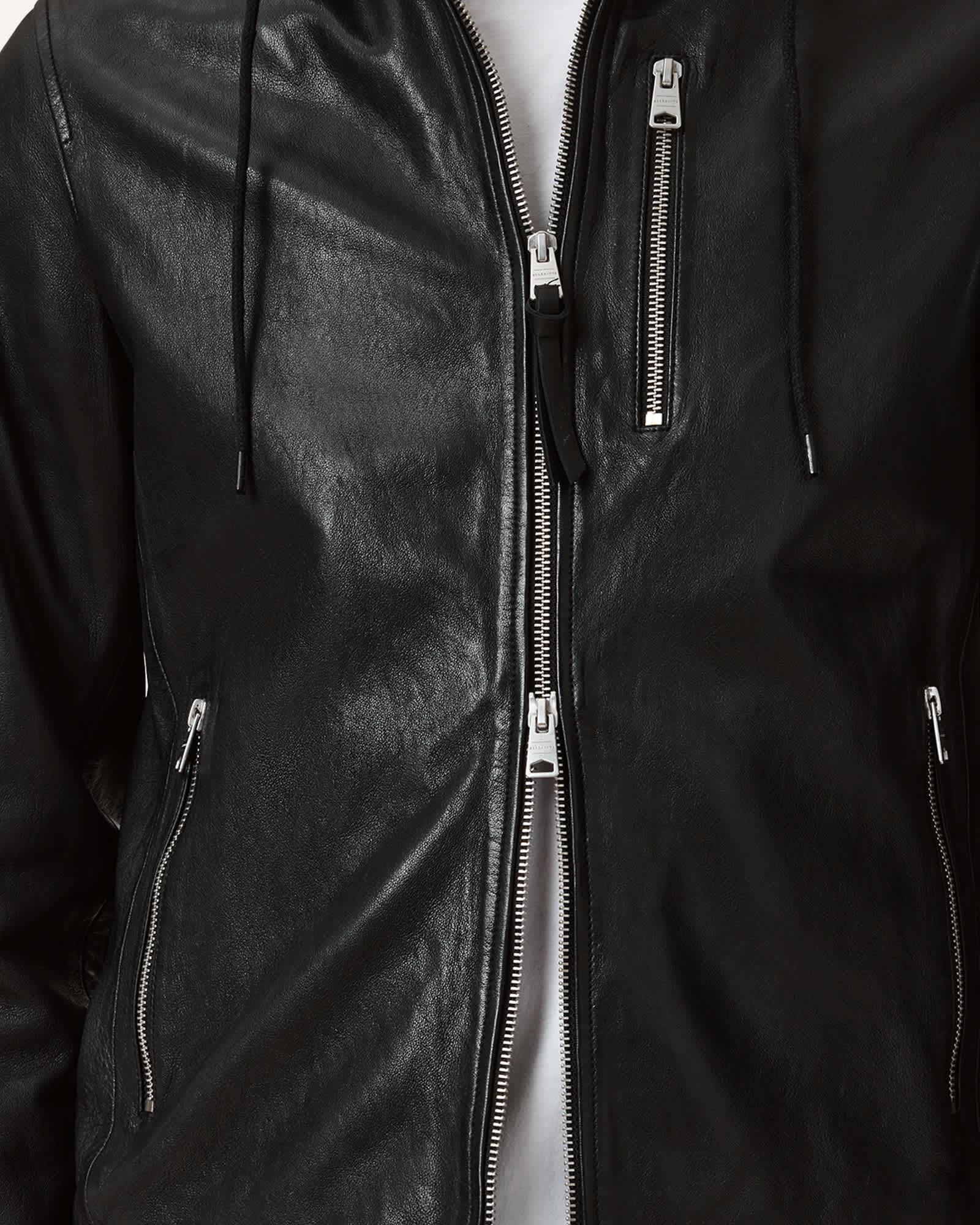 Ashton Hooded Leather Jacket Black | ALLSAINTS US Product Image