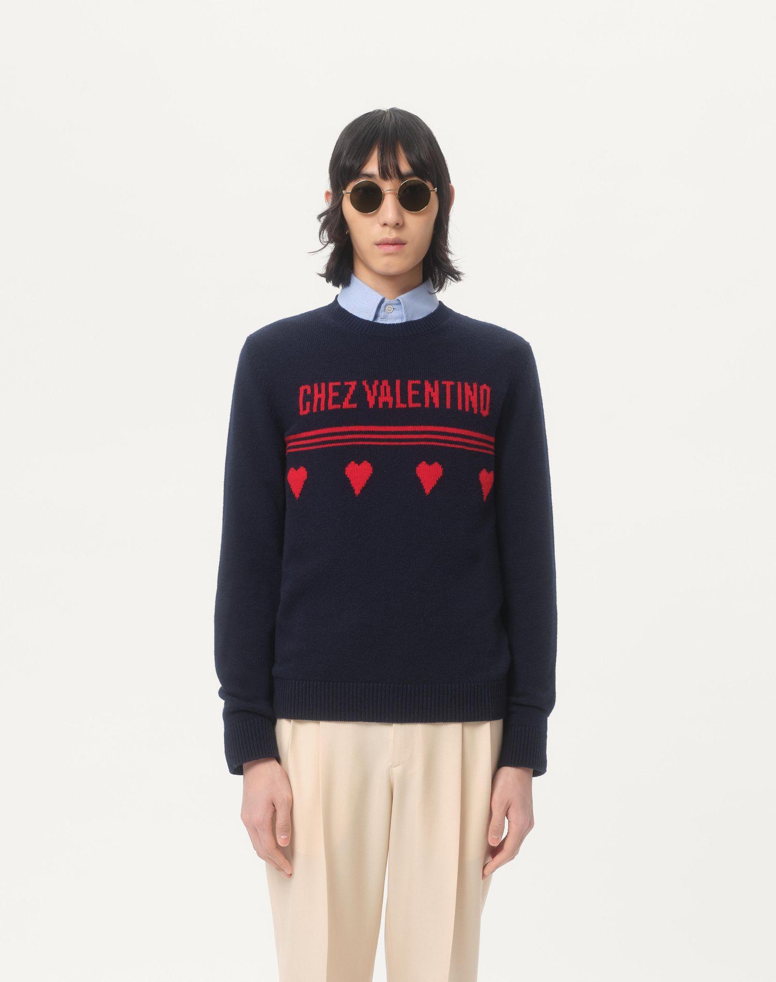 Wool Sweater With Chez Valentino Jacquard Motif Product Image