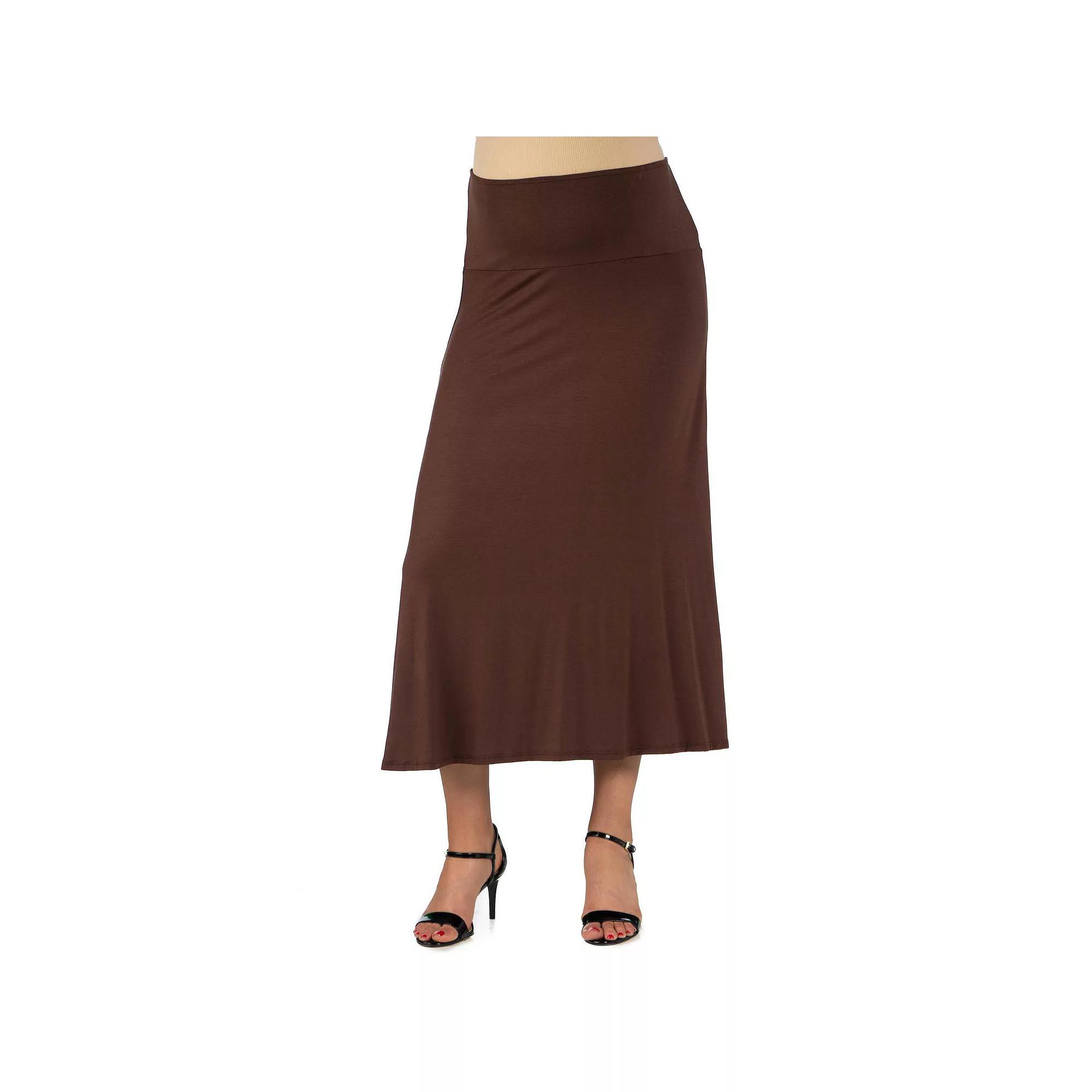 Maternity 24Seven Comfort Apparel Elastic Waist Maxi Skirt, Women's, Size: Small-Mat, Brown Product Image