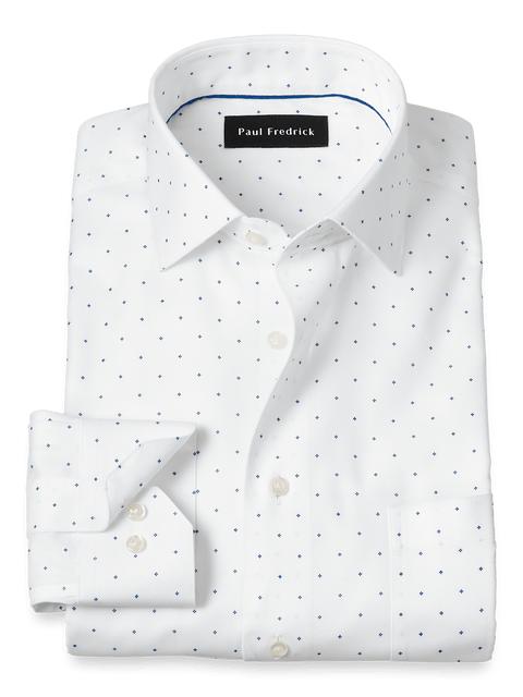 Comfort Stretch Non-Iron Geometric Dress Shirt - White/blue Product Image
