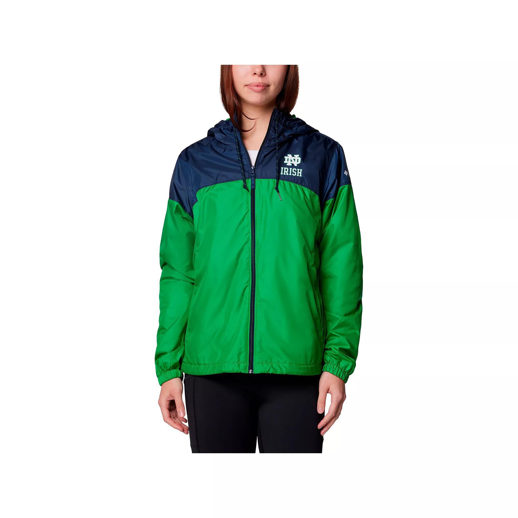 Women's Columbia Navy/Green Notre Dame Fighting Irish Flash Forward Full-Zip Hoodie Windbreaker Jacket, Size: Small, Blue Product Image
