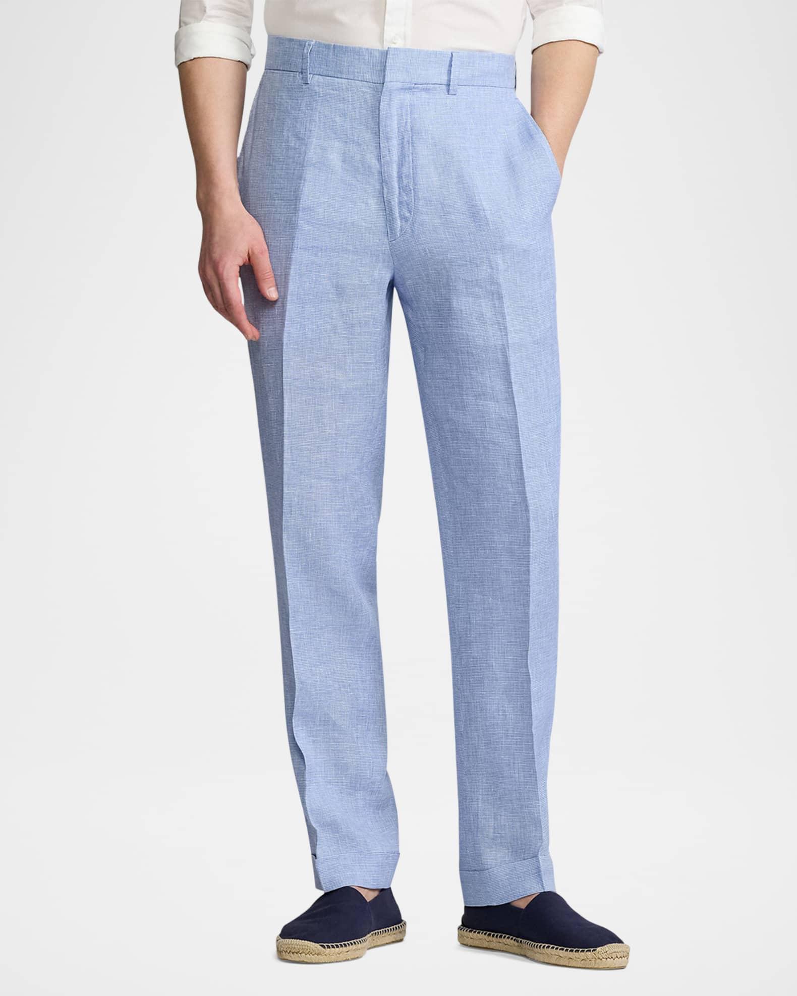 Men's Hand-Tailored Houndstooth Linen Trousers Product Image
