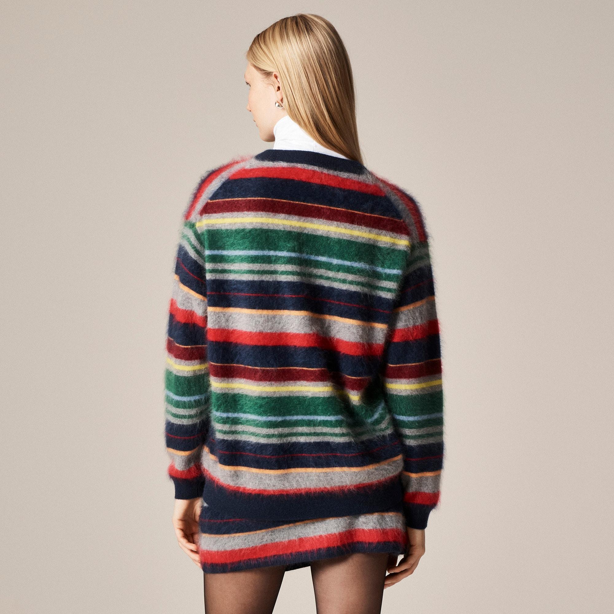 Brushed cashmere relaxed crewneck sweater in vintage stripe Product Image