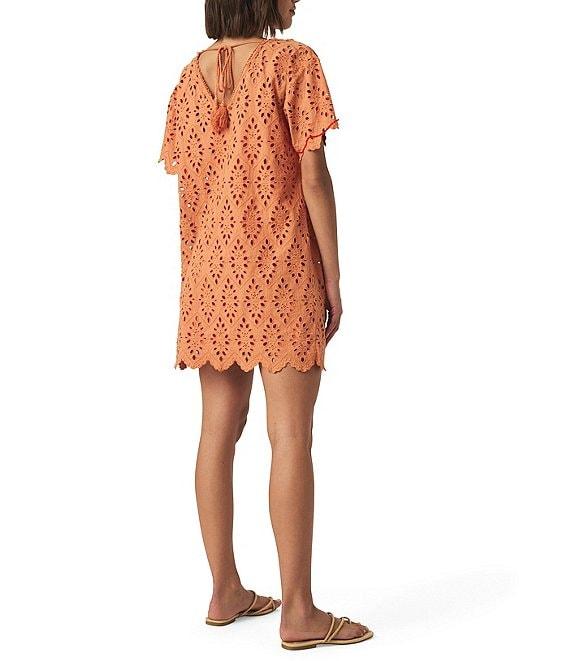 Splendid Sandro Eyelet V-Neck Short Sleeve A-Line Mini Dress Product Image