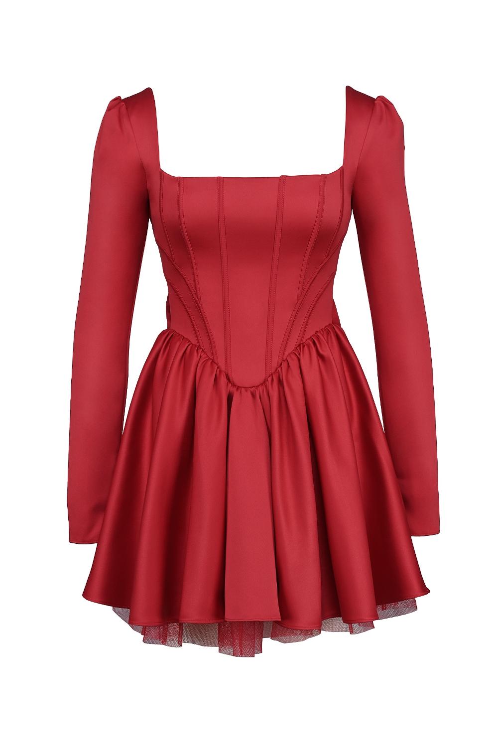 Nina  holly red removable bow tulle mini dress - sale Product Image