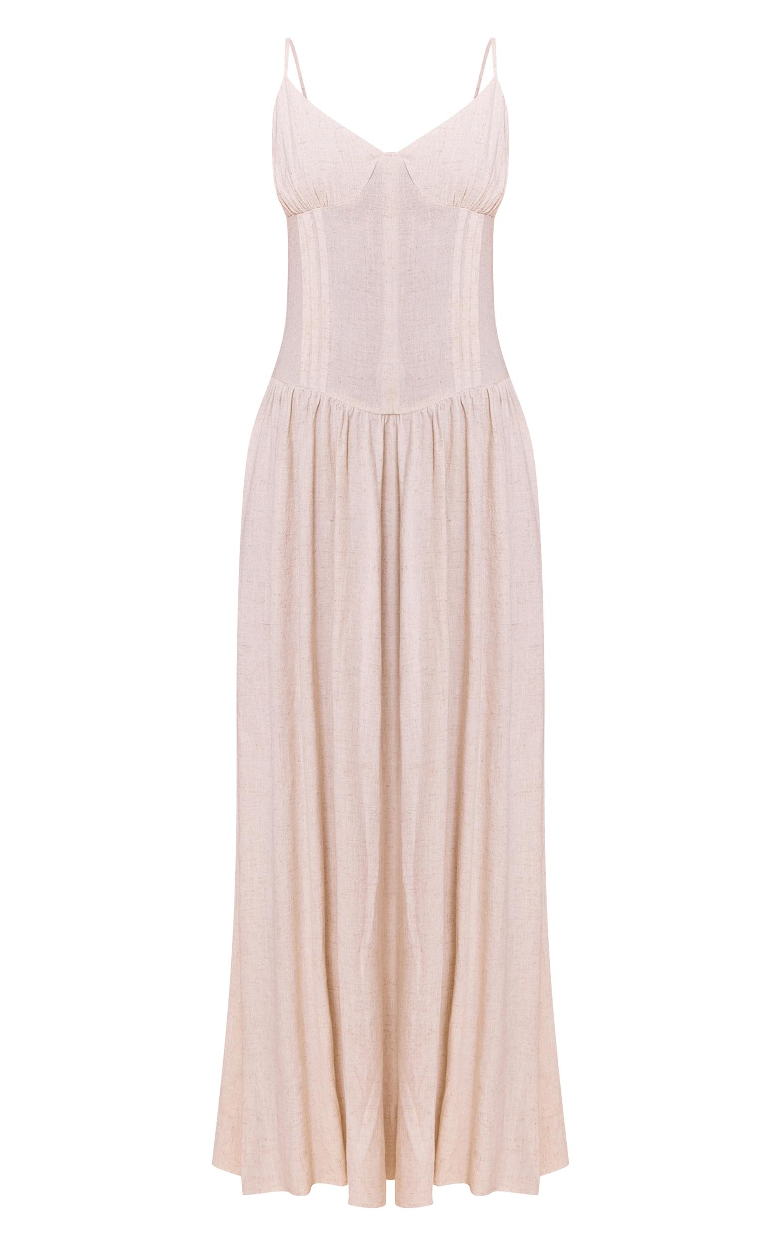 Natural Textured Woven Pleat Detail Maxi Dress Product Image