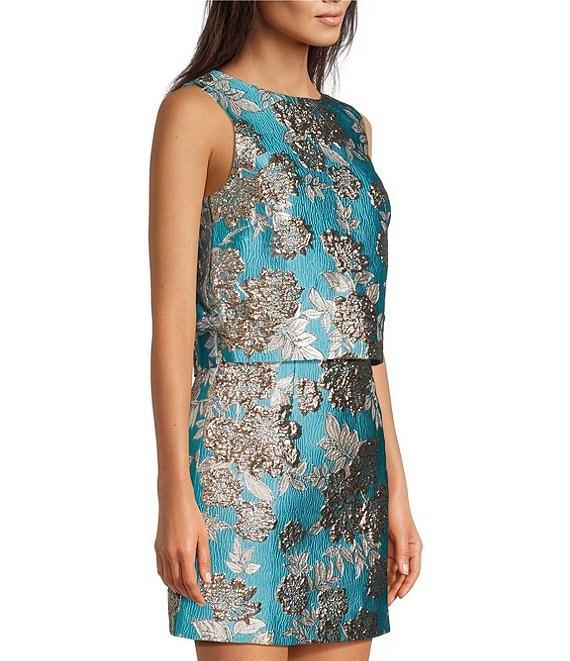 Lilly Pulitzer Annaleese Coordinating Floral Fling Metallic Jacquard Crew Neck Sleeveless Crop Top Product Image