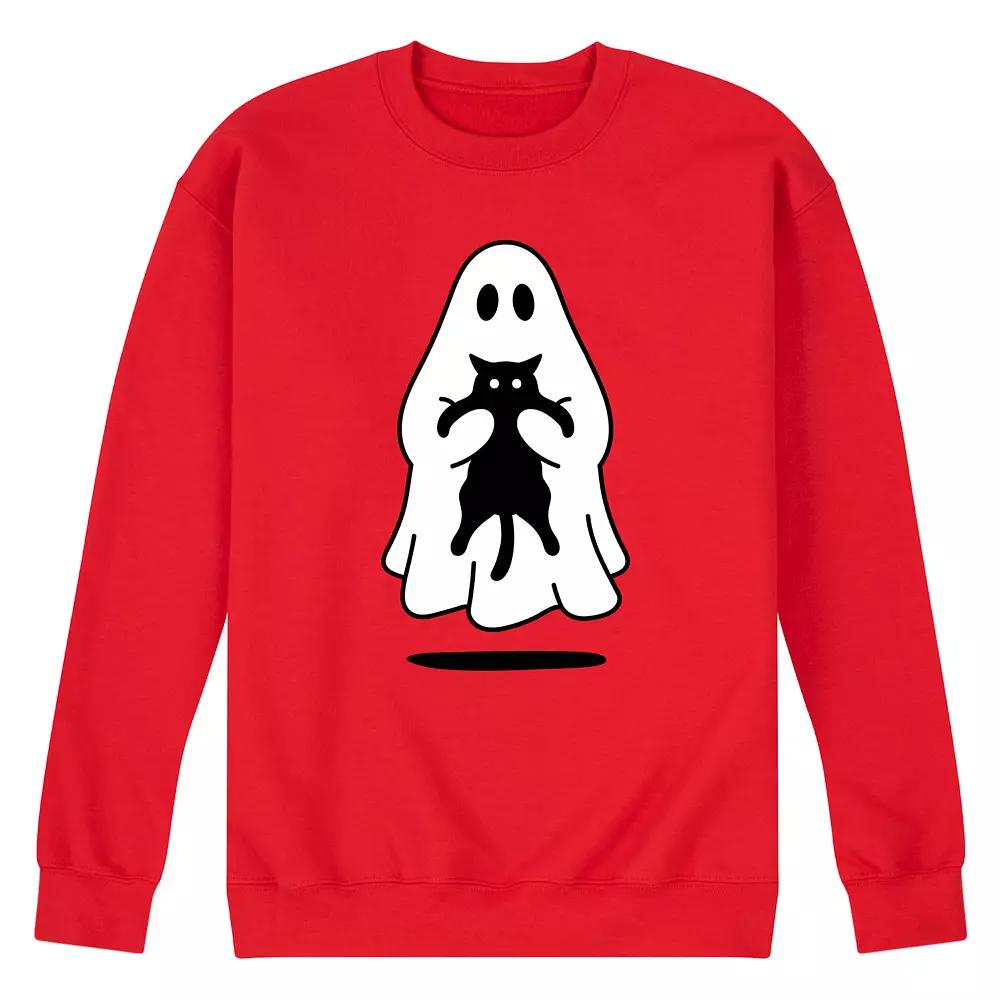 Men's Ghost Holding Black Cat Fleece Sweatshirt,  Product Image