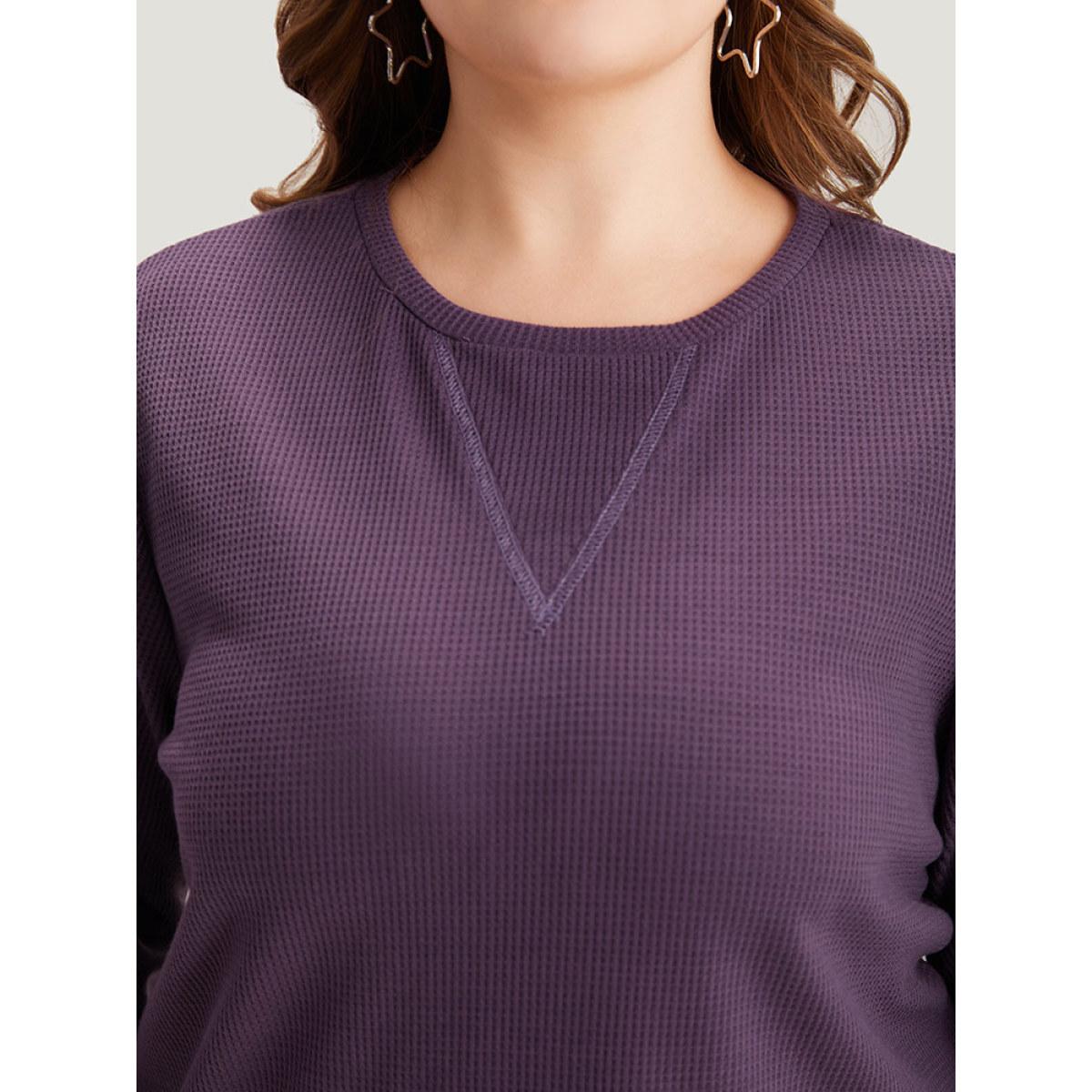 Plus Size Plain Textured Stitch Crew Neck Sweatshirt Women Eggplant Casual Elastic cuffs Round Neck Dailywear Sweatshirts BloomChic 14-16/1X Product Image