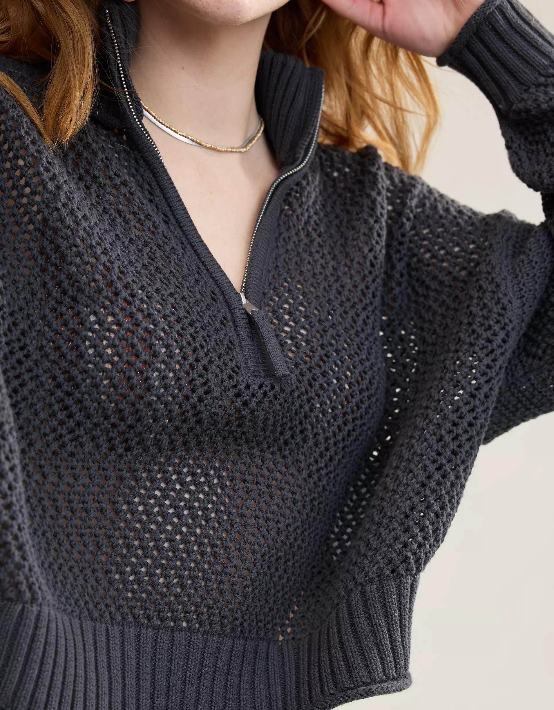 Aerie Crochet Quarter Zip Sweater Product Image