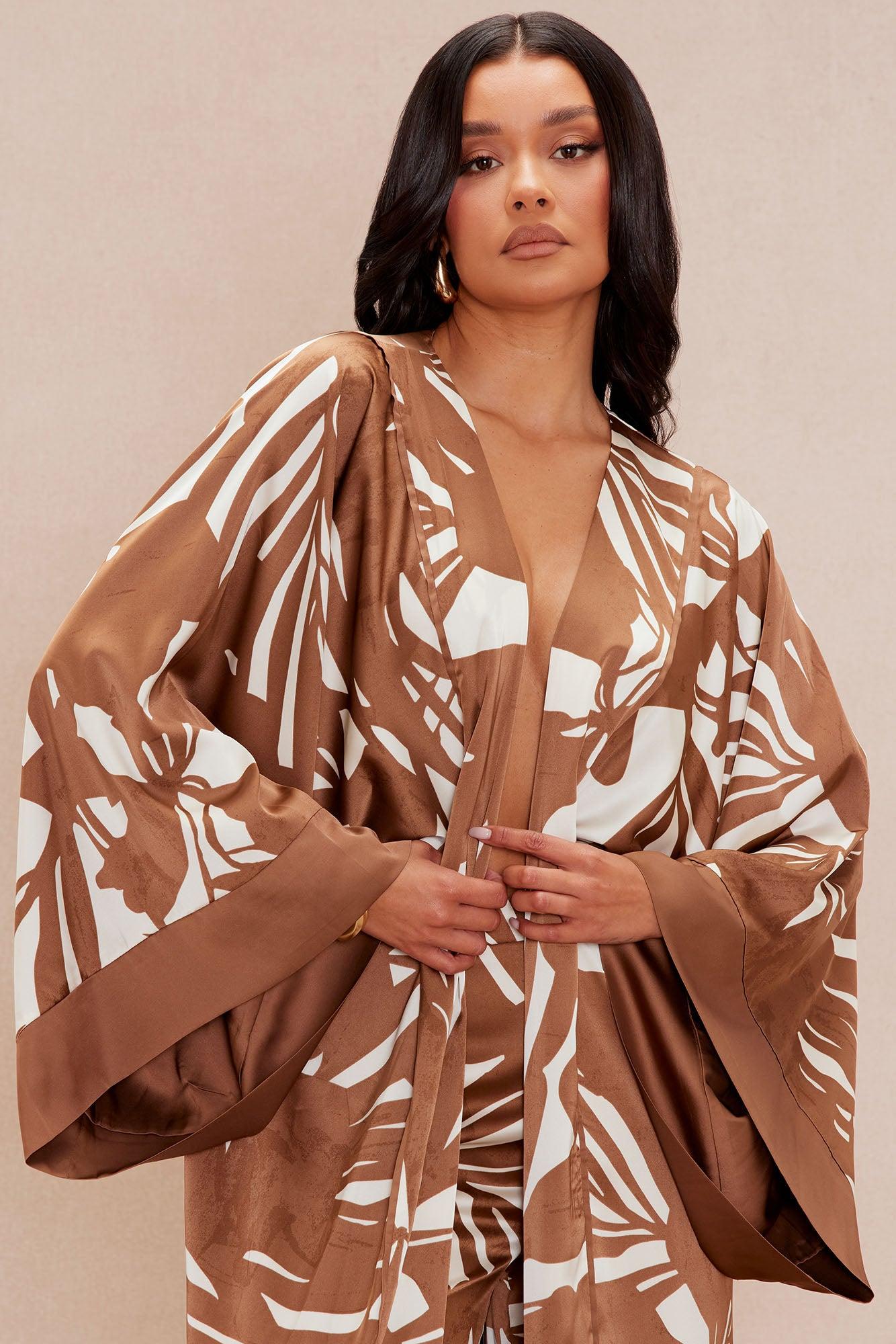 Sasha Satin Kimono - Brown/combo Product Image